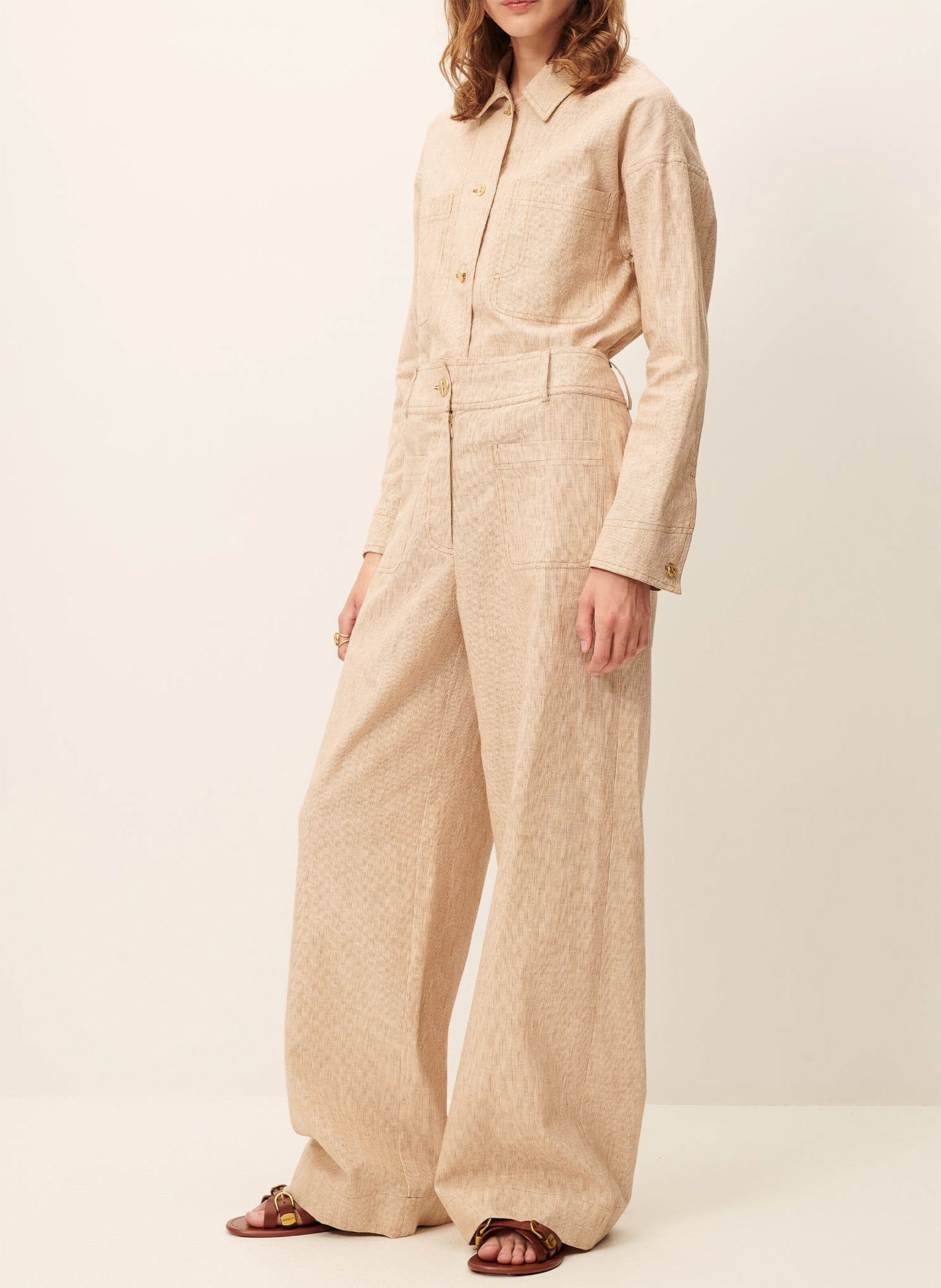 High-rise flared cotton-blend jeans SESSUN Beige