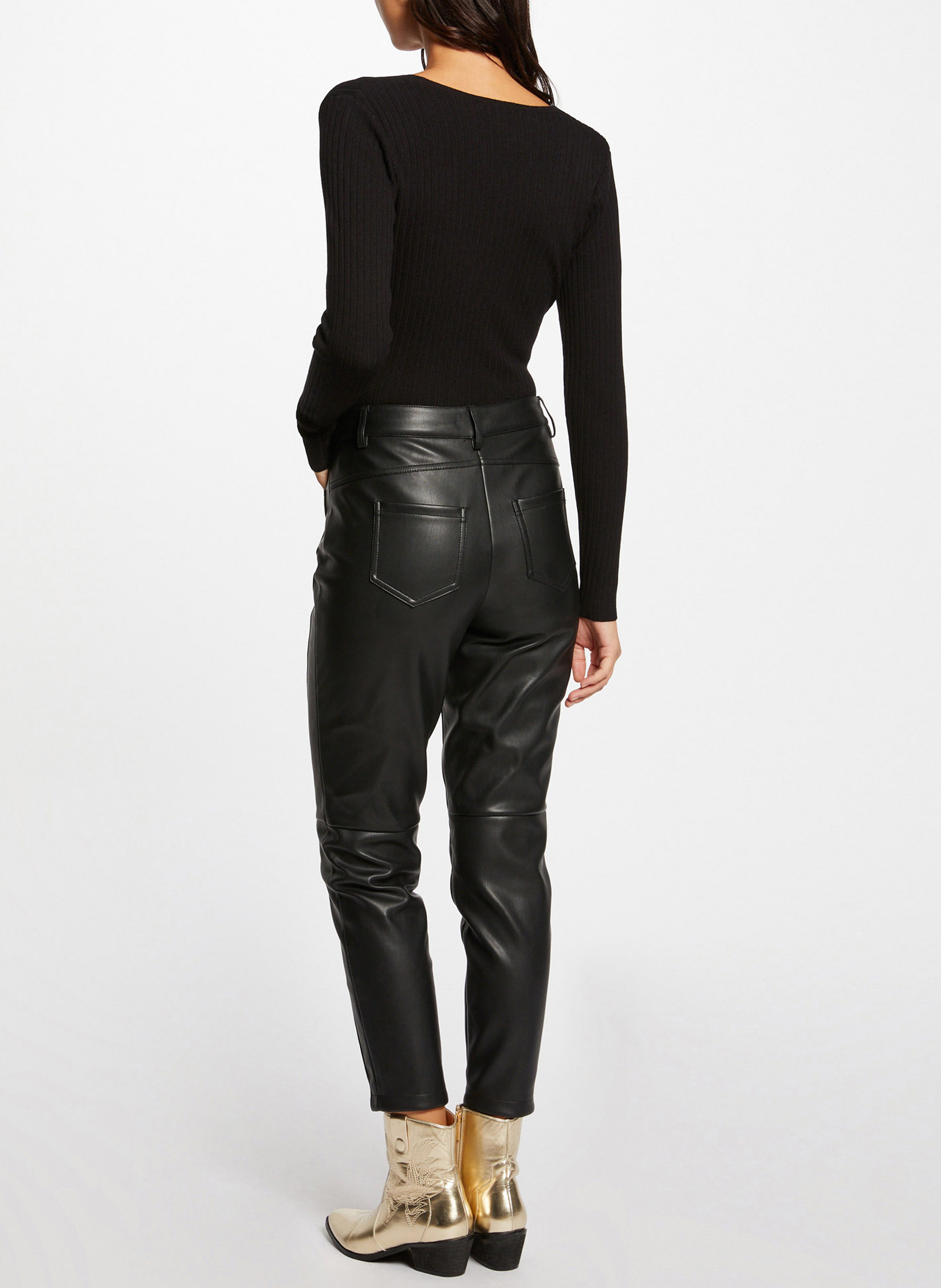 Fitted wrap-neck knit sweater MORGAN Black