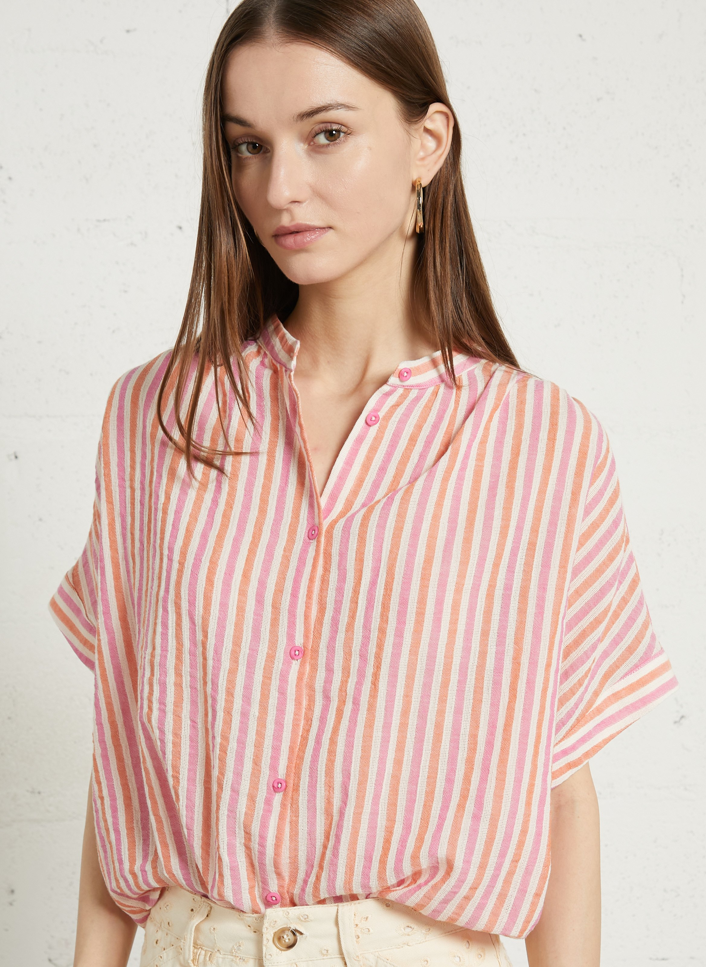 Weite Bluse mit Mao-Kragen aus Bio-Baumwolle SACRECOEUR Mehrfarbig