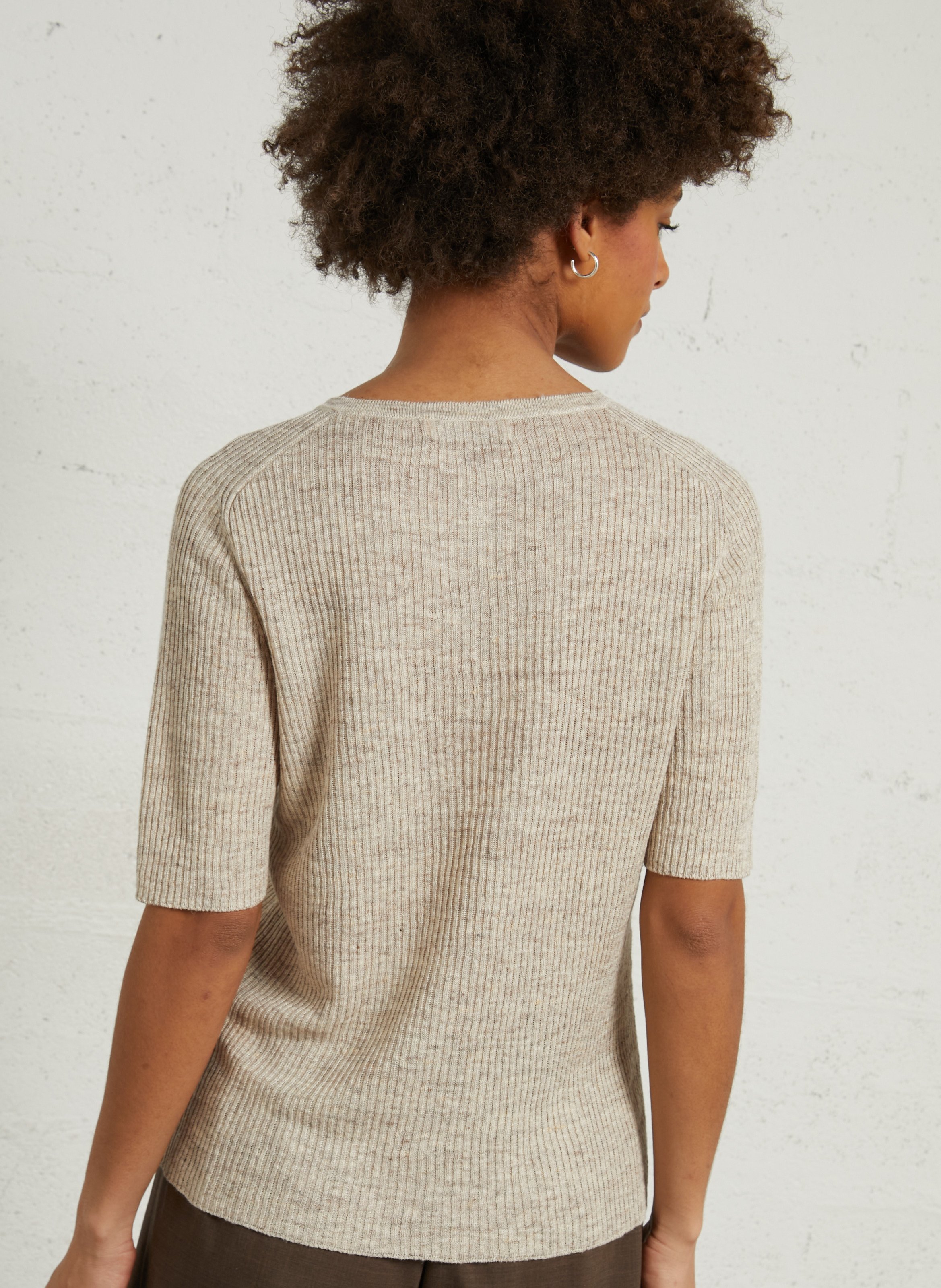 Straight round-neck linen sweater MASSCOB Beige