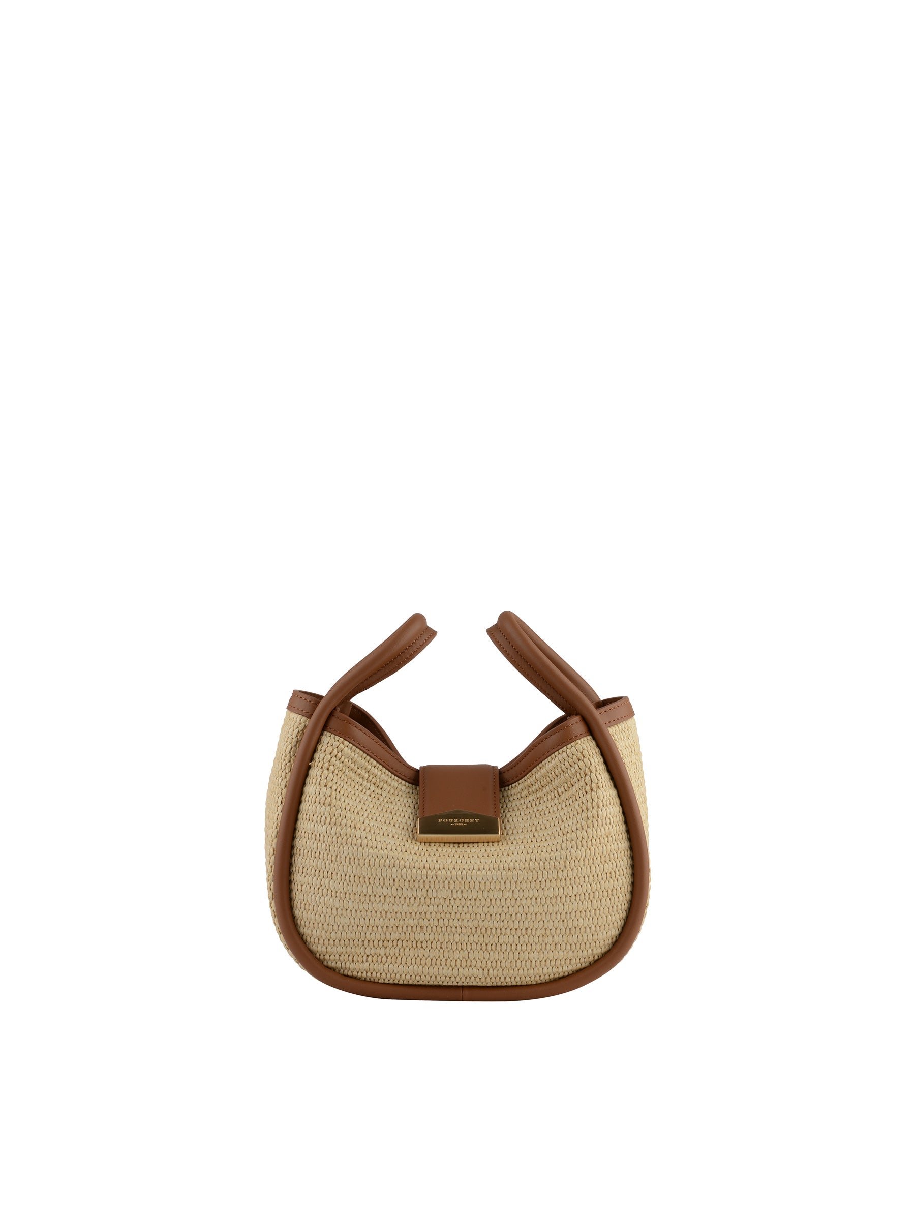 Handbag in straw trimmed with leather POURCHET Golden