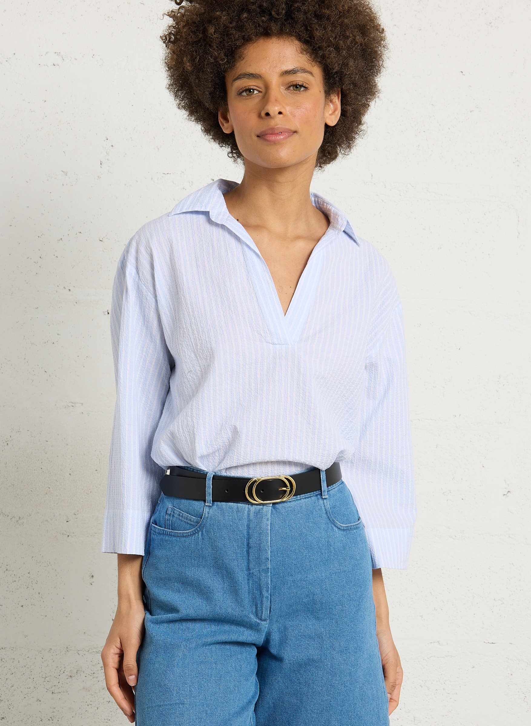 Blouse col classique en coton mélangé HARTFORD Multicolore