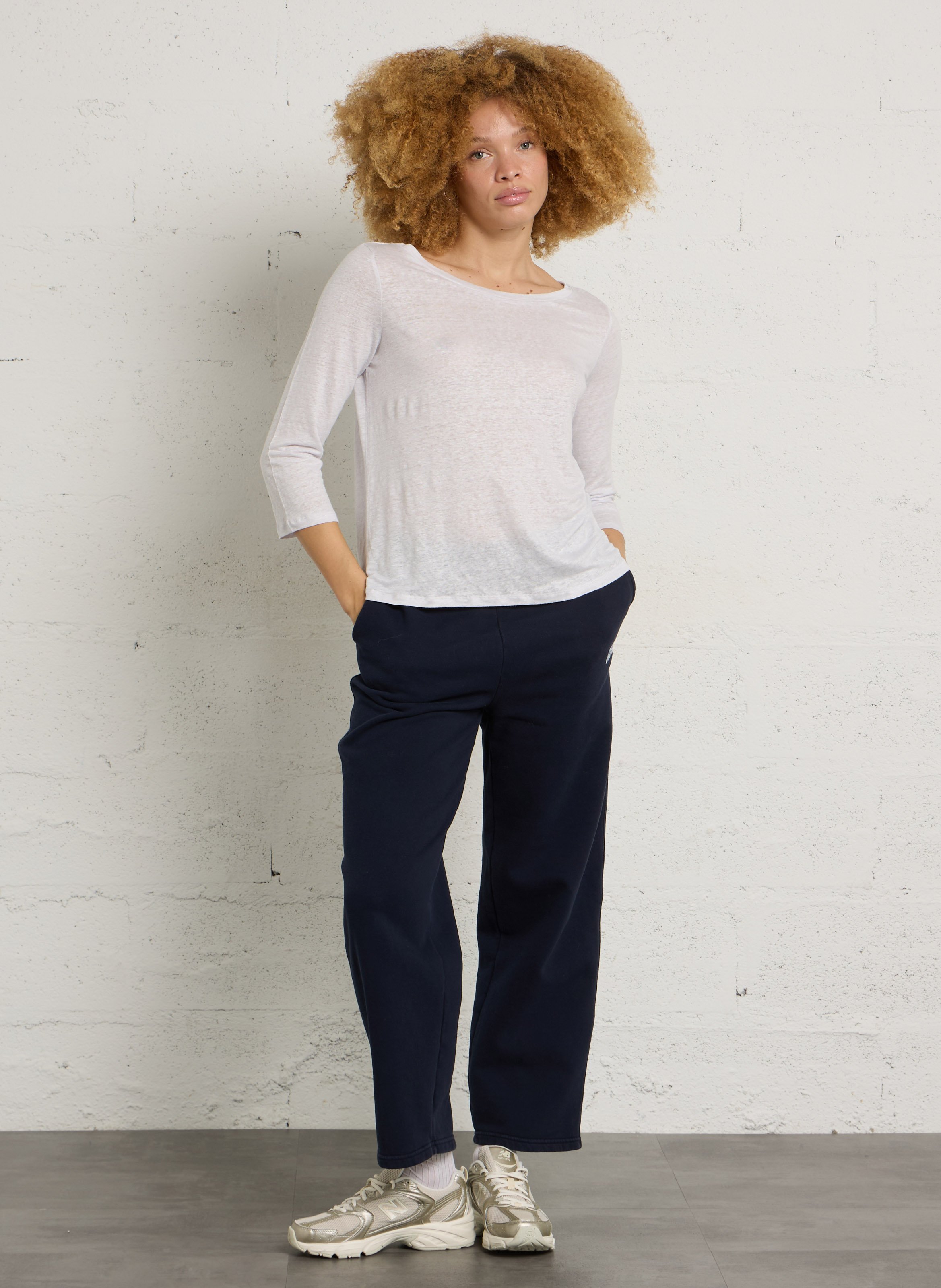 Tee-shirt col bateau en lin MAJESTIC FILATURES Violet