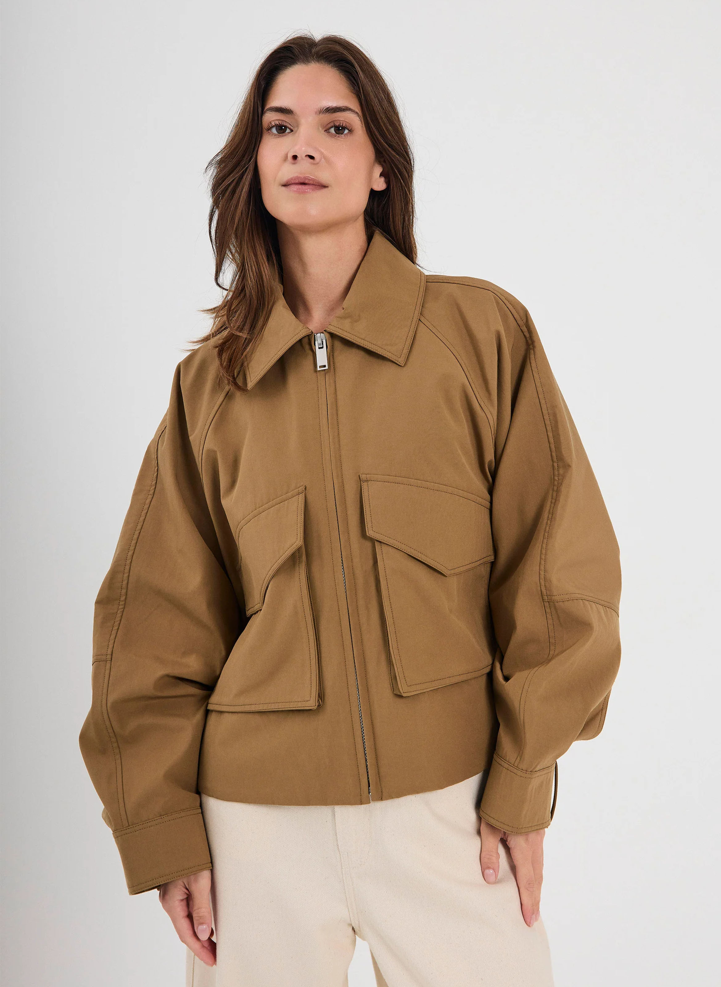 Baumwoll-Mix-Jacke mit klassischem Kragen NORR Grun