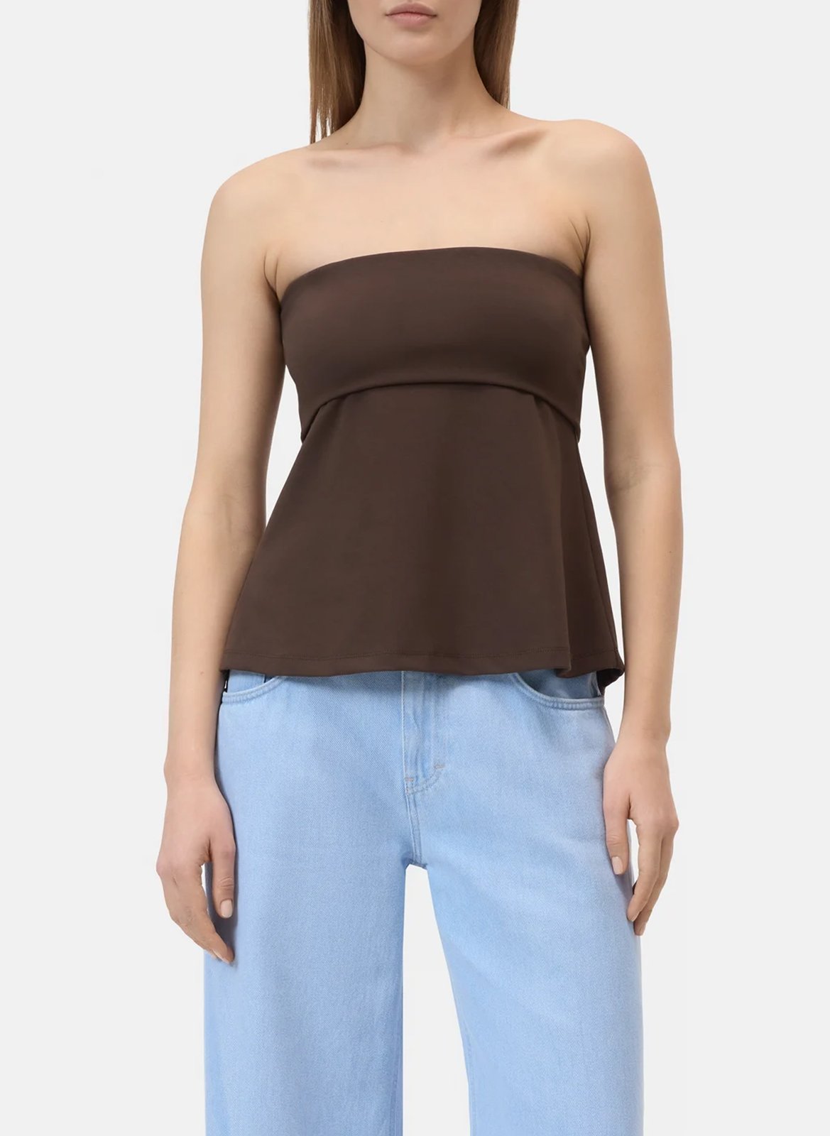 Top entallado liso de mezcla de algodón CLOSED Marron