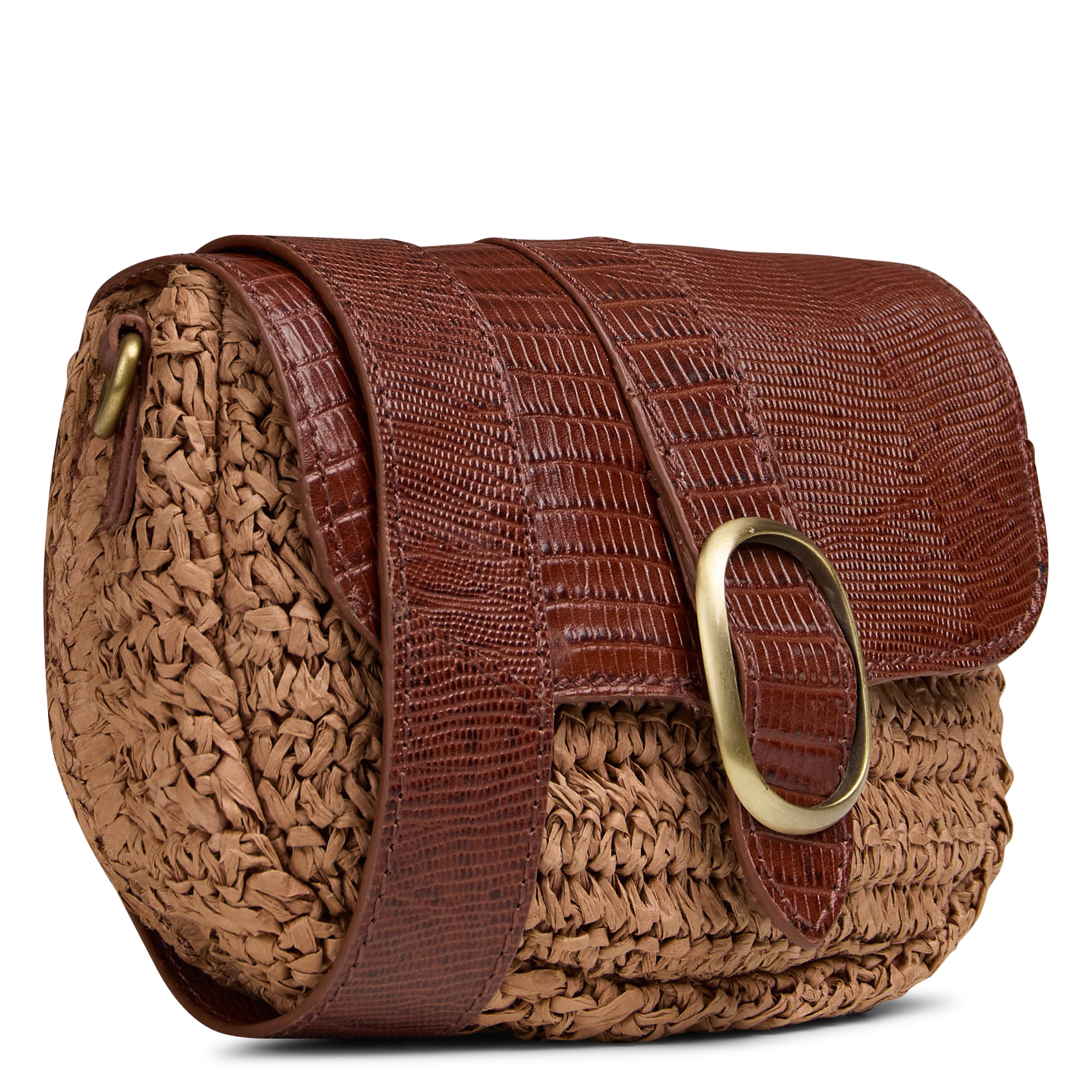 Schoudertas van leer en raffia MAISON 123 Bruin