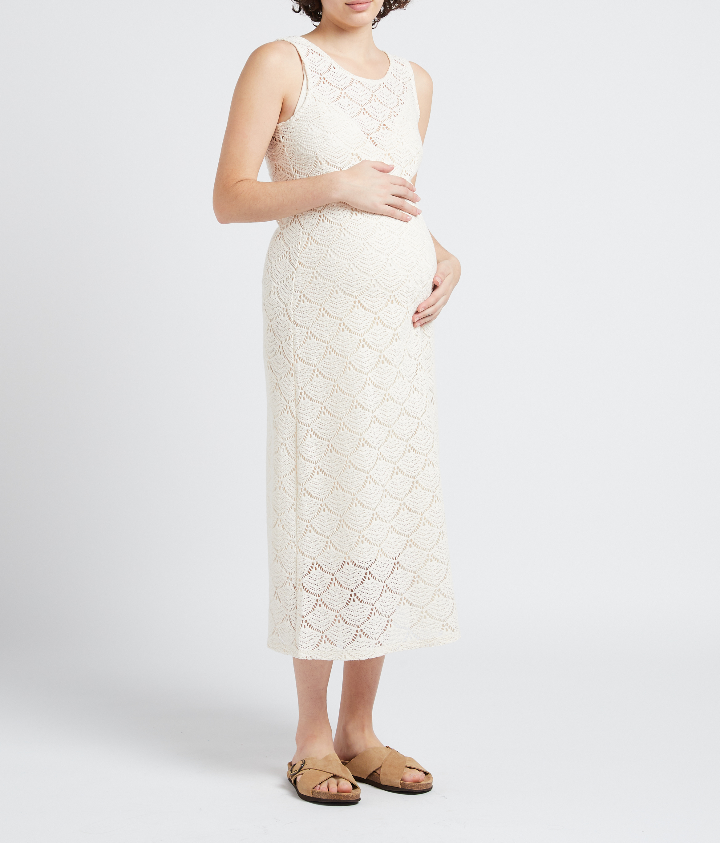 Round-neck cotton-blend crochet midi dress SERAPHINE White