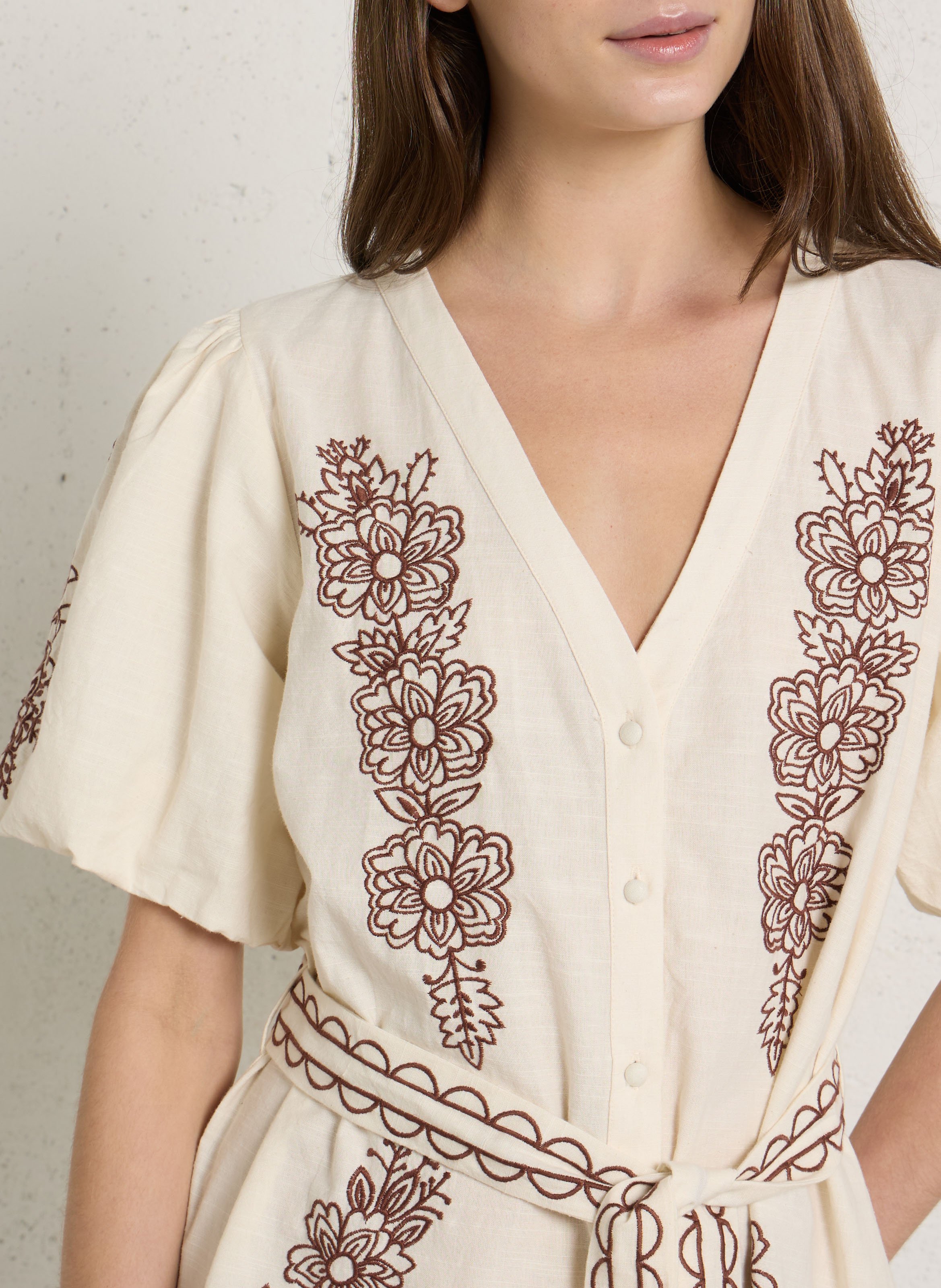 Robe courte ample en coton et lin SUD EXPRESS Blanc