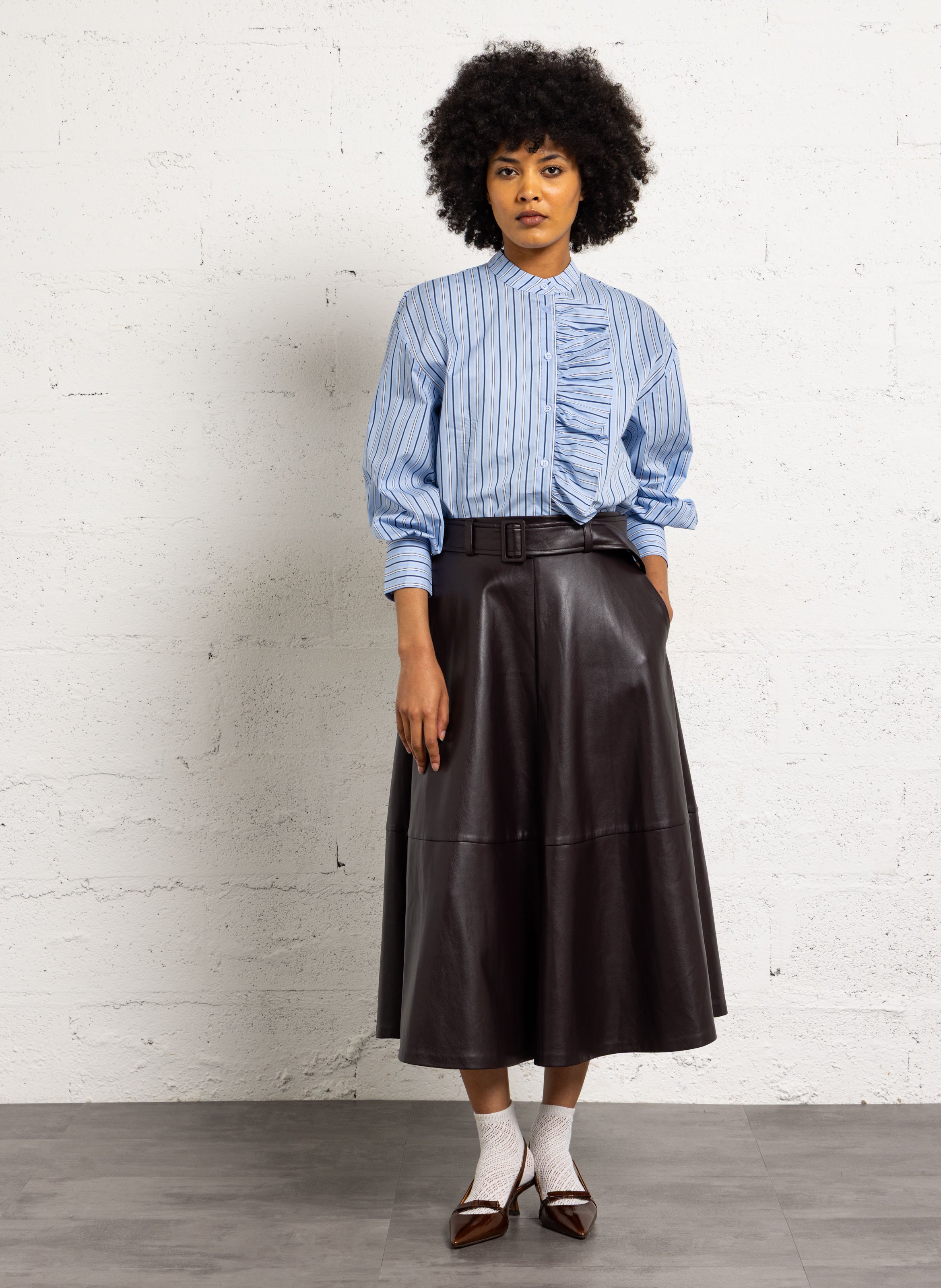 Round neck cotton blend shirt SUNCOO Blue