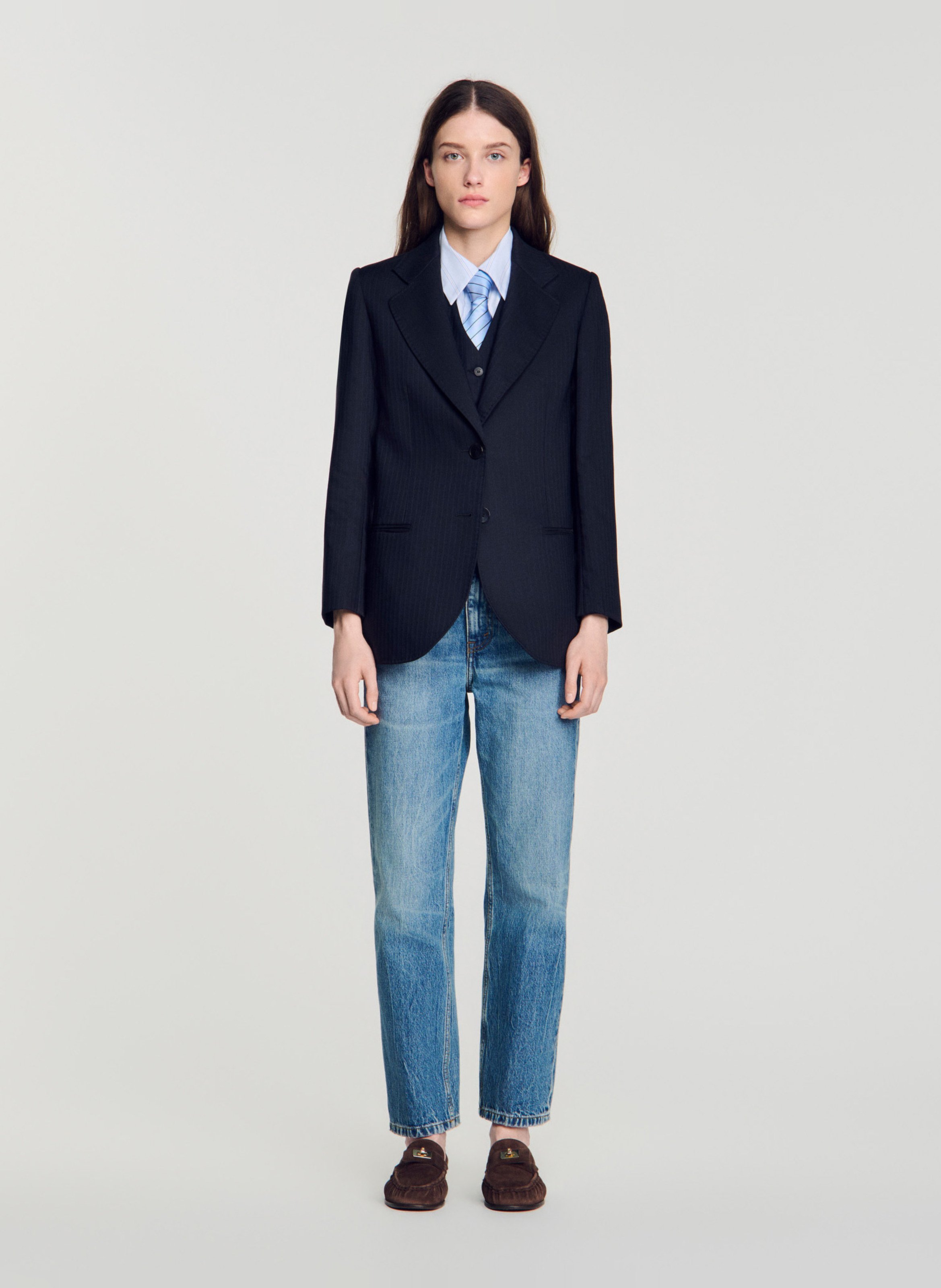 Veste de tailleur ajustée en laine mélangée SANDRO Bleu