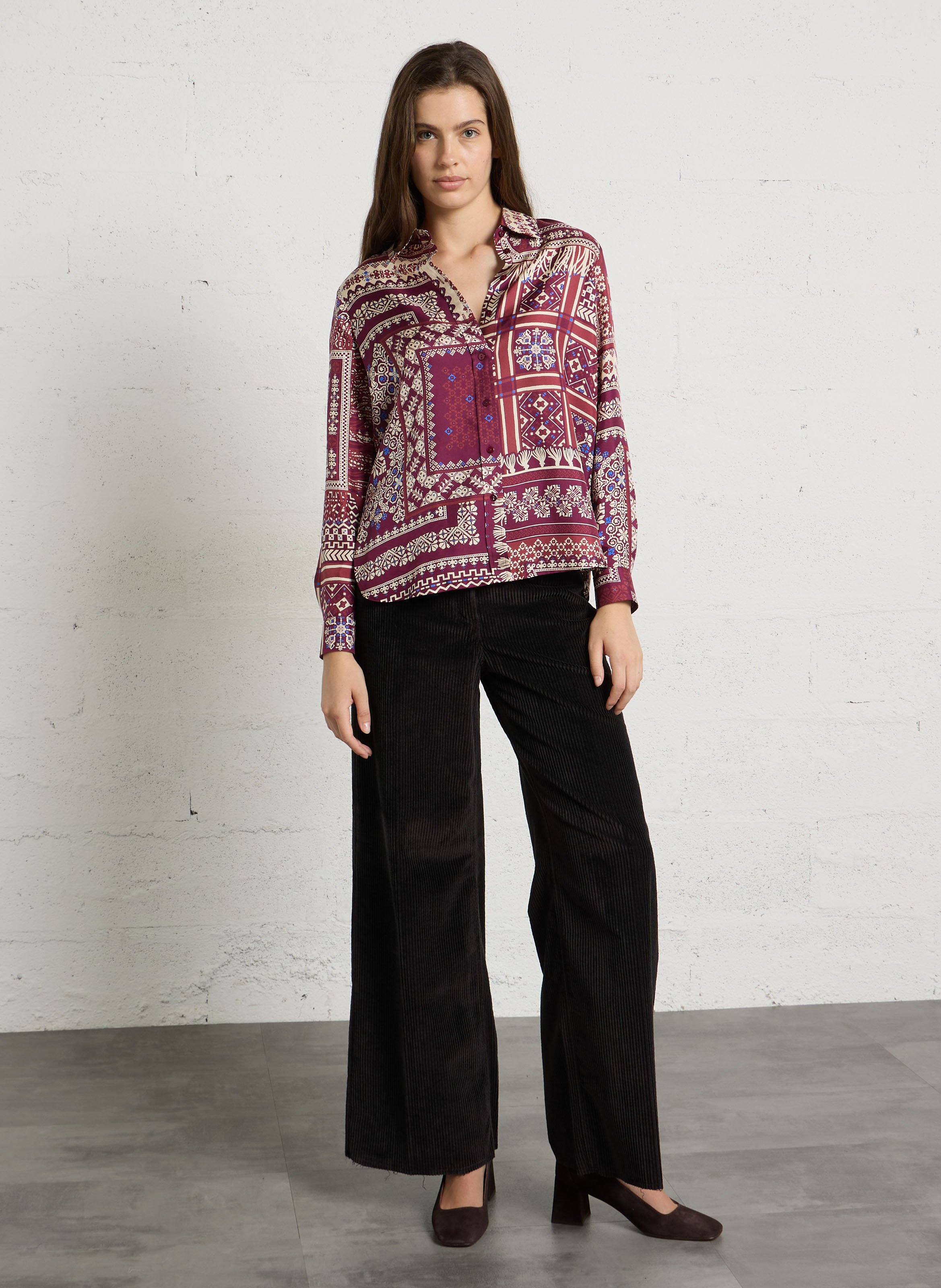 Oversized classic collar silk printed shirt MOMONI Red