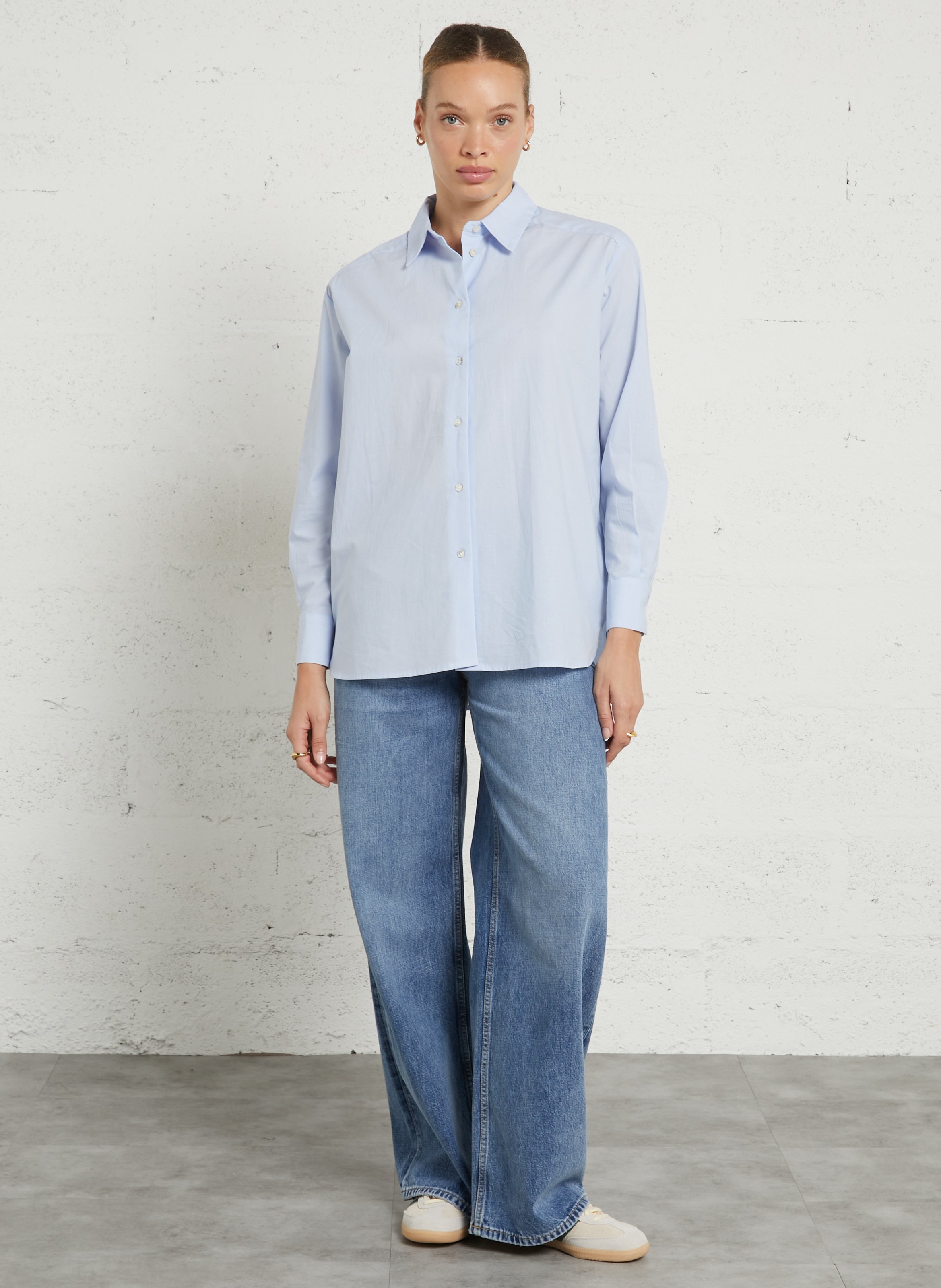 Round-neck striped cotton blouse JC SOPHIE Blue