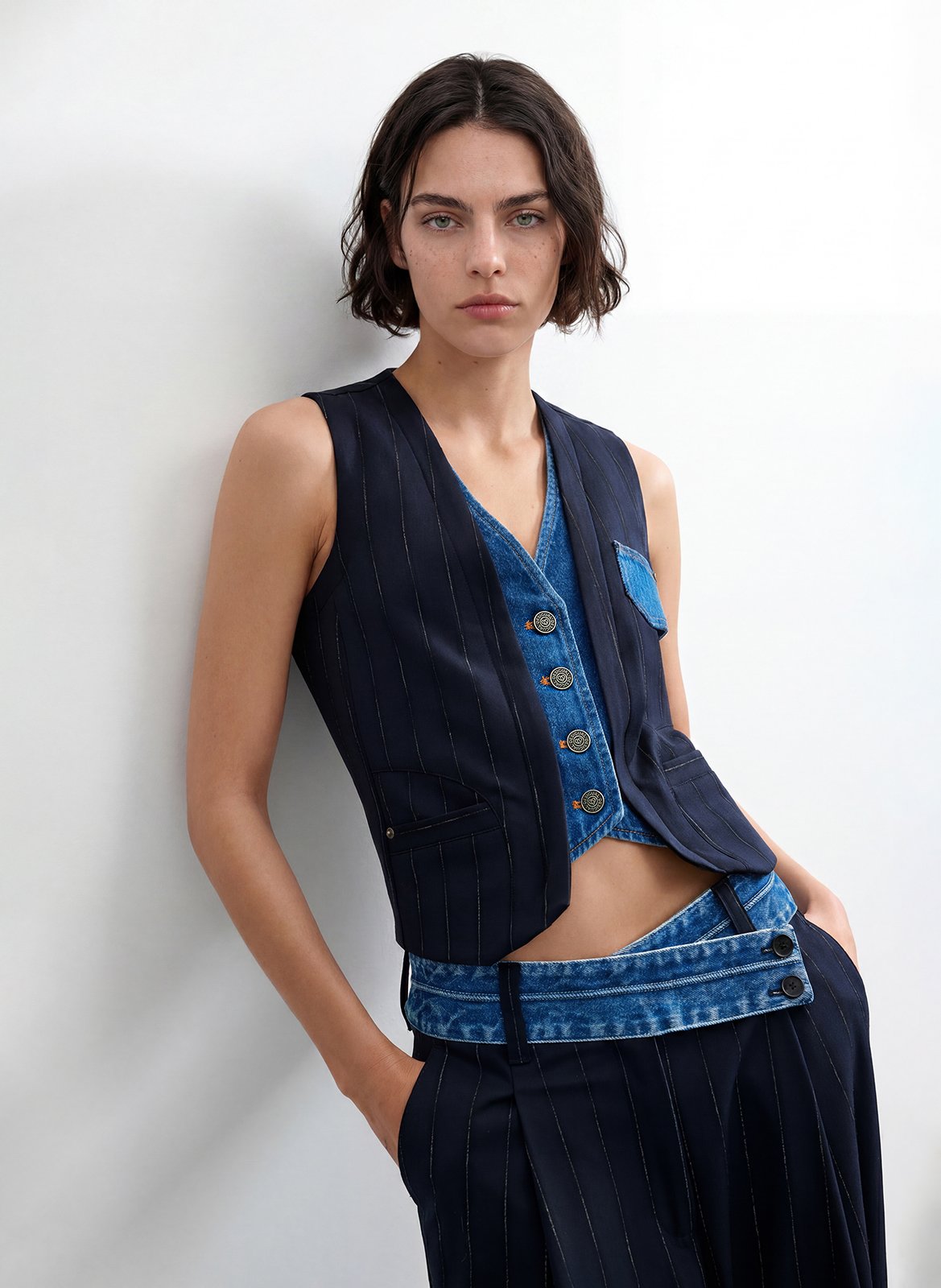 Veste col V bi matière  DESIGUAL Bleu