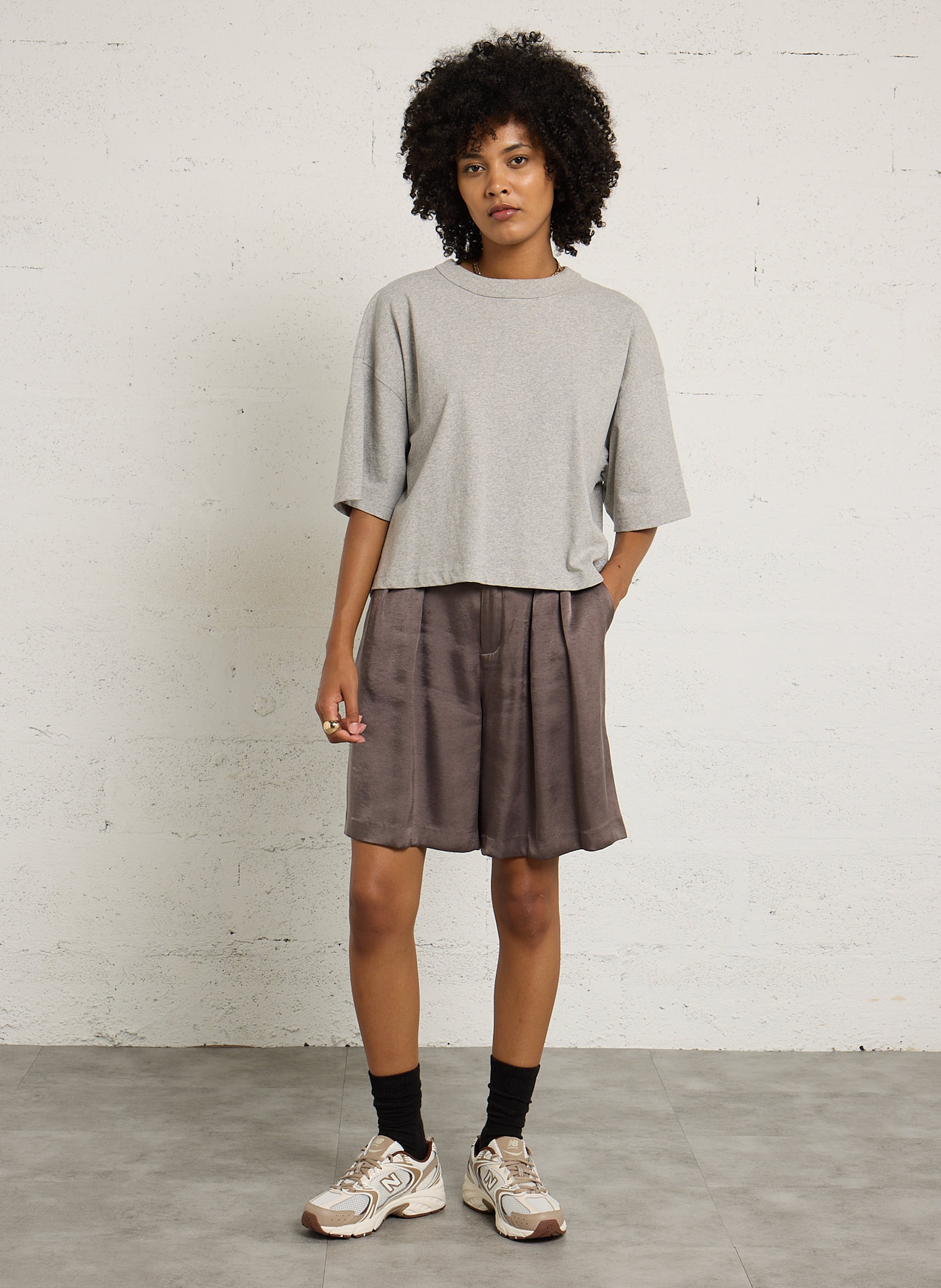 Tee-shirt oversize col rond en coton BELLEROSE Gris