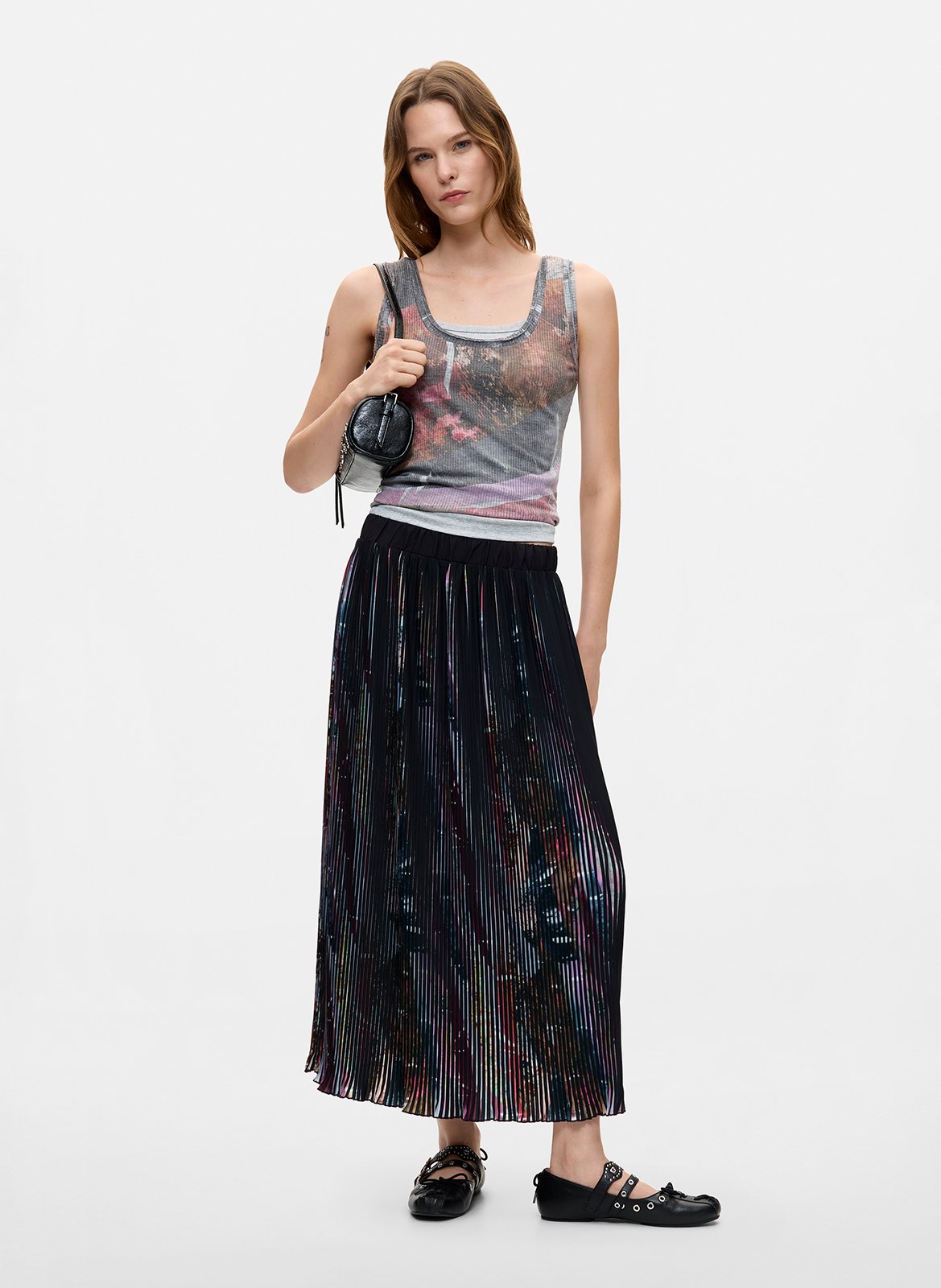 Jupe longue plissée DESIGUAL Noir