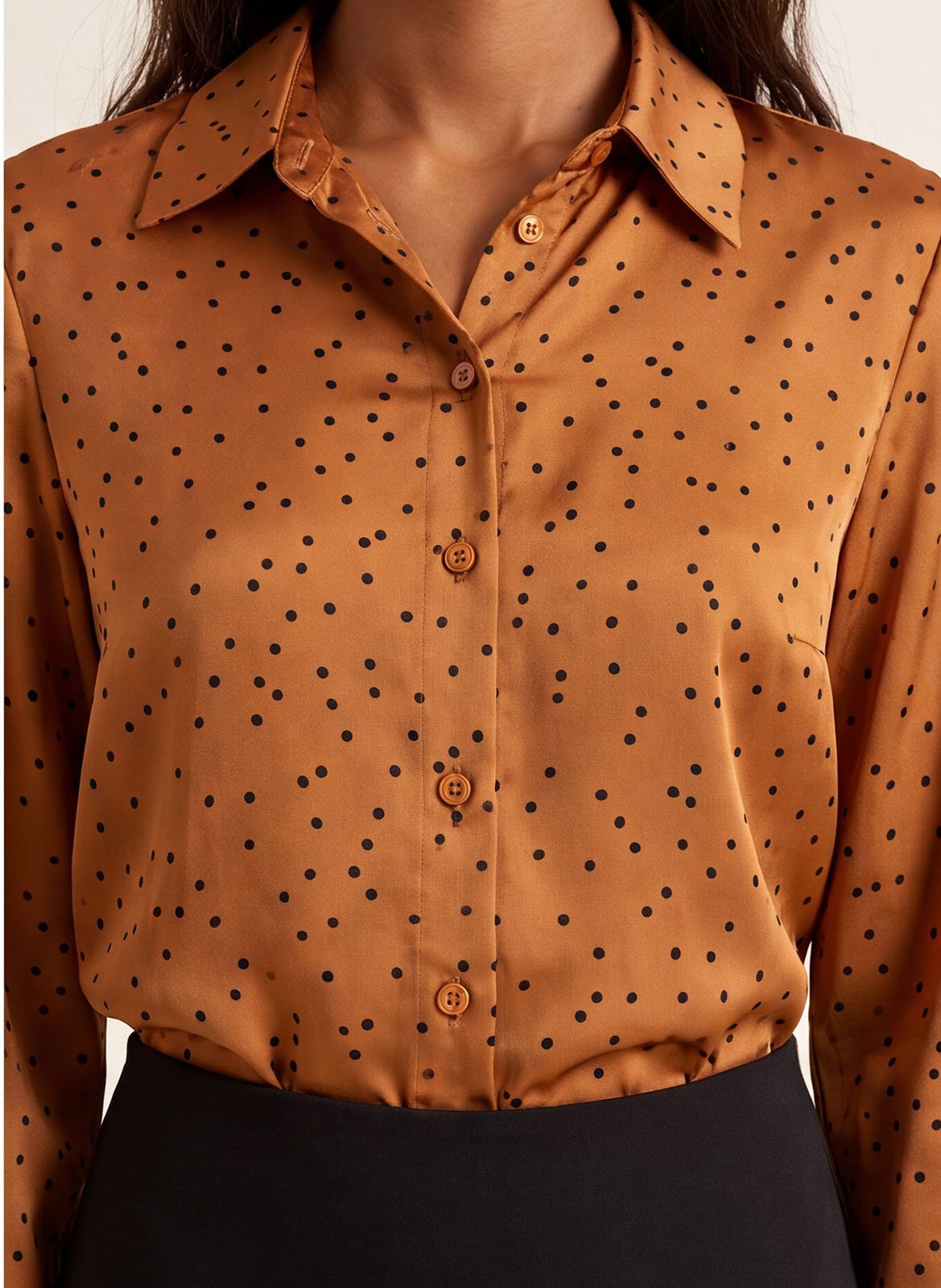 Plain polka-dot straight-cut shirt KOOKAI Brown