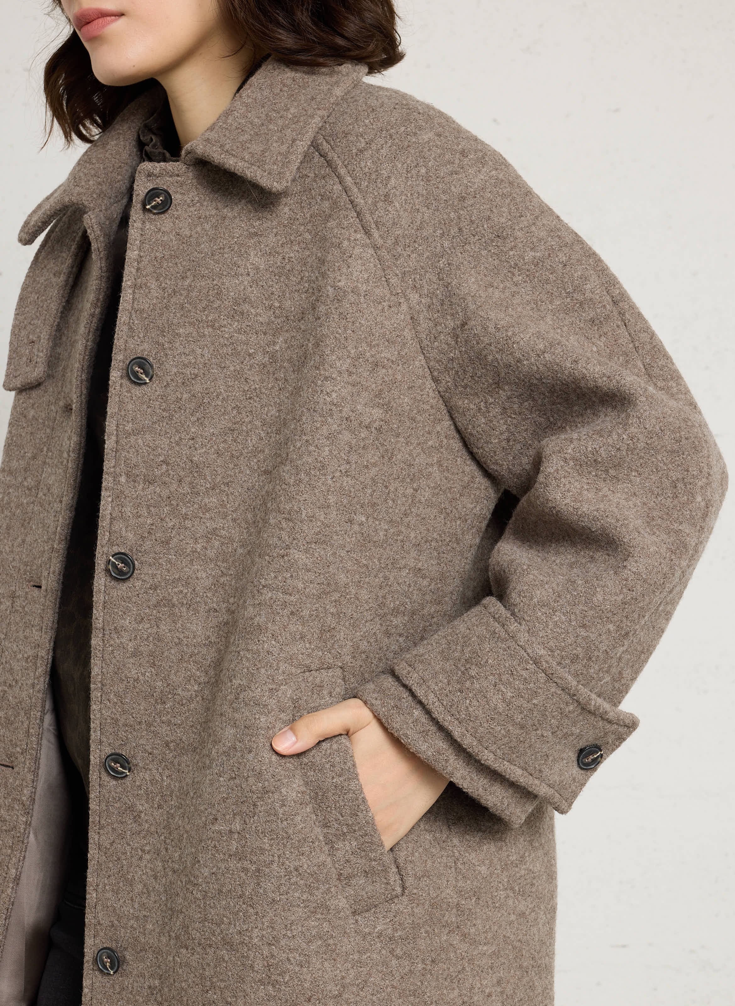 Manteau long et droit en laine DES PETITS HAUTS Beige
