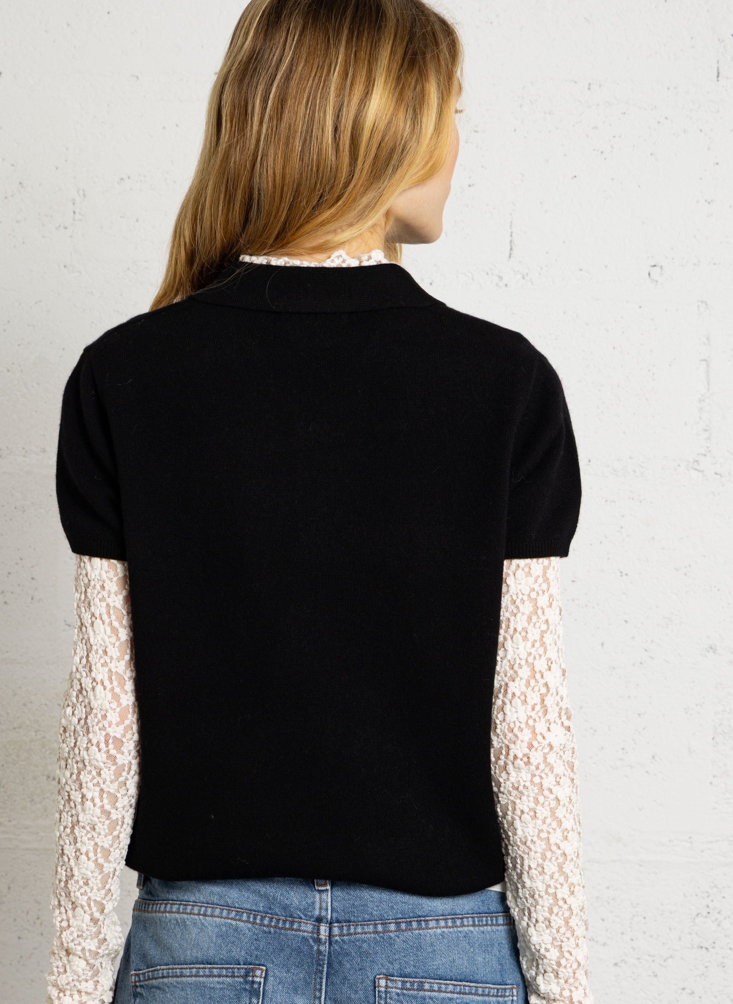 Polo-pullover met knopen van wol JC SOPHIE Zwart