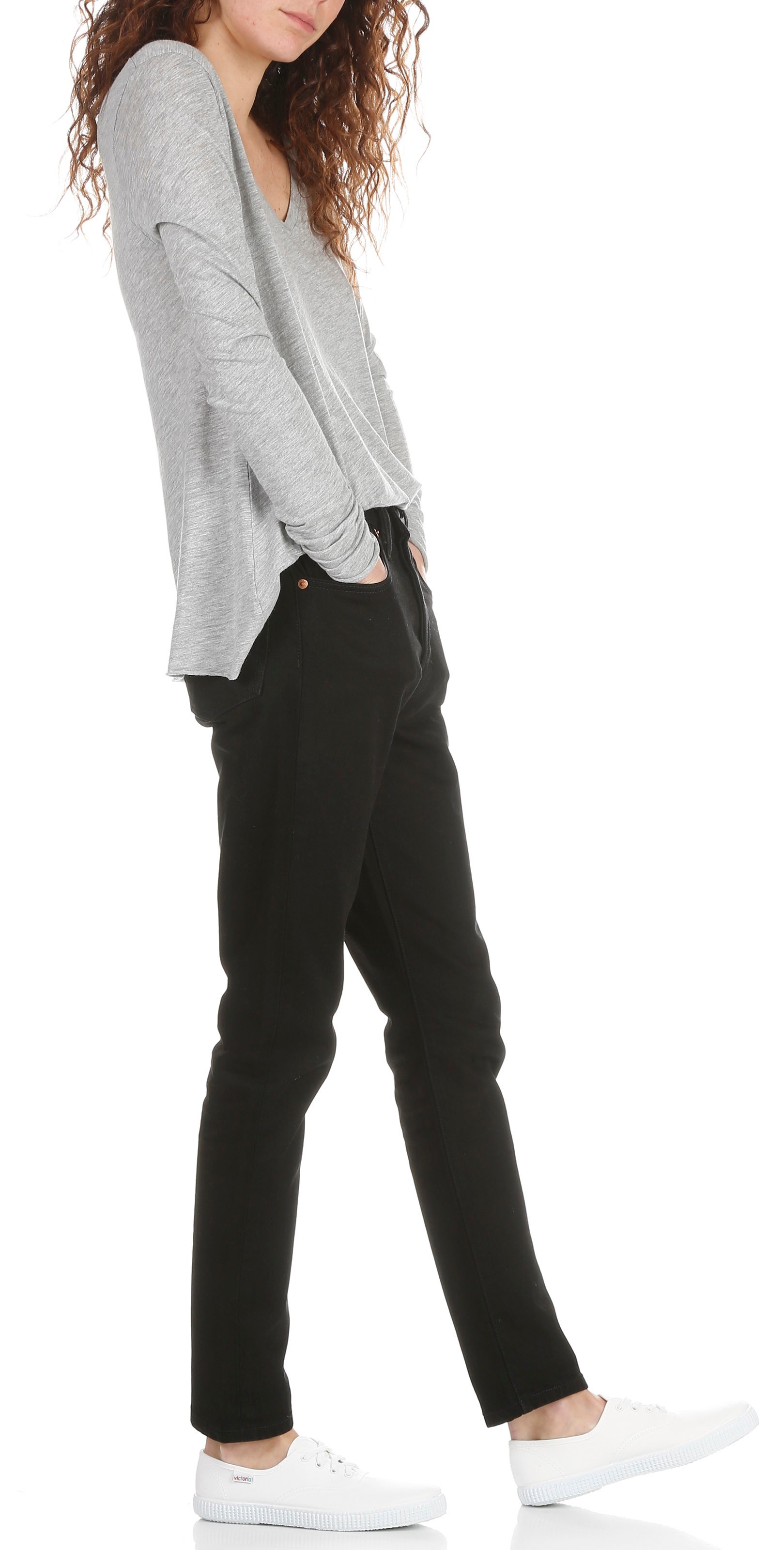 T-shirt van katoenmix met V-hals AMERICAN VINTAGE Grijs