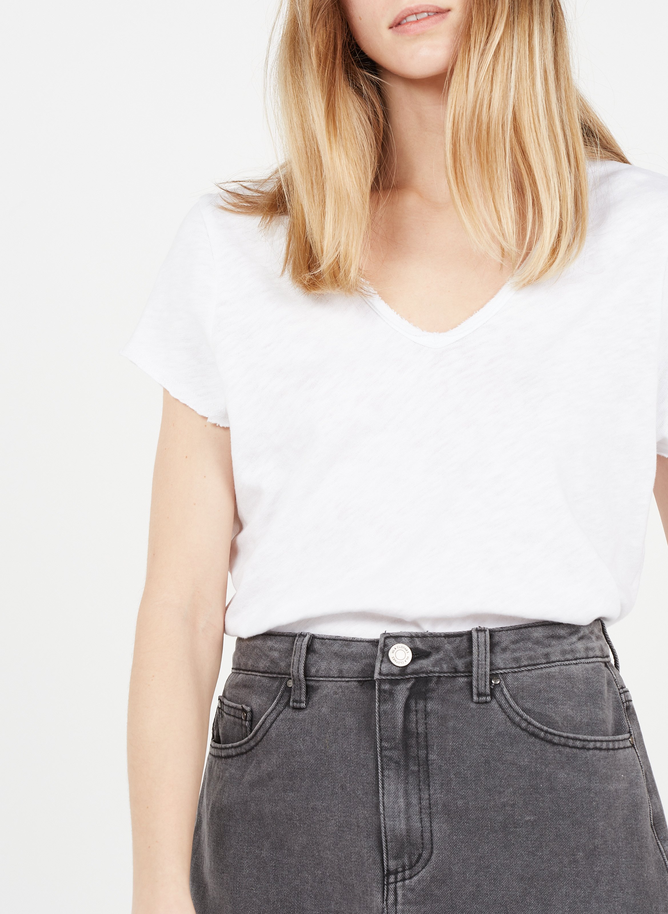 Tee-shirt droit col V en coton AMERICAN VINTAGE Blanc