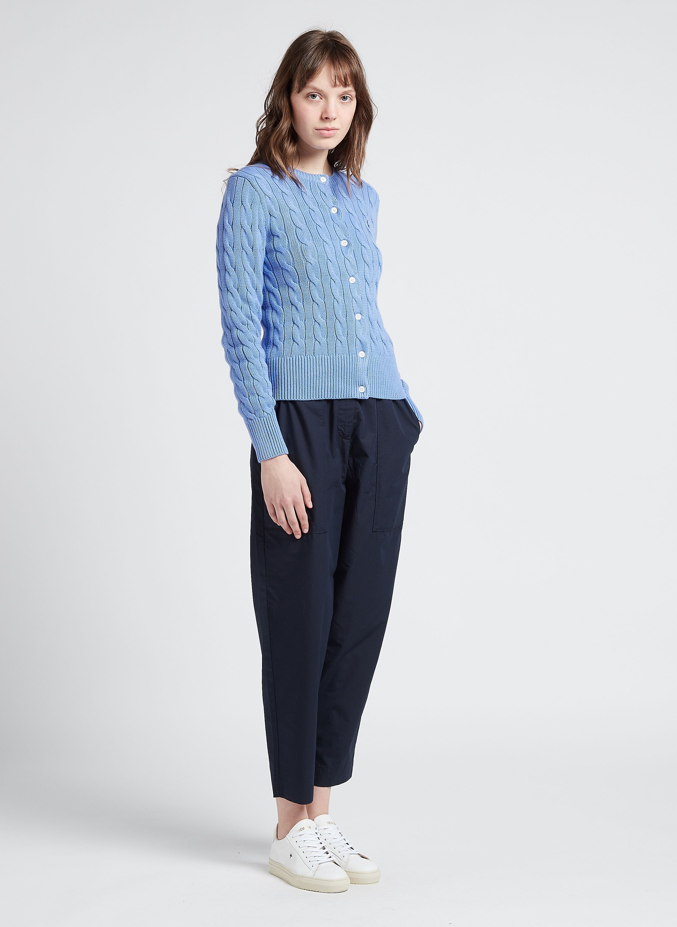 Round-neck Embroidered Cotton Cardigan New Litchfield Blue Polo