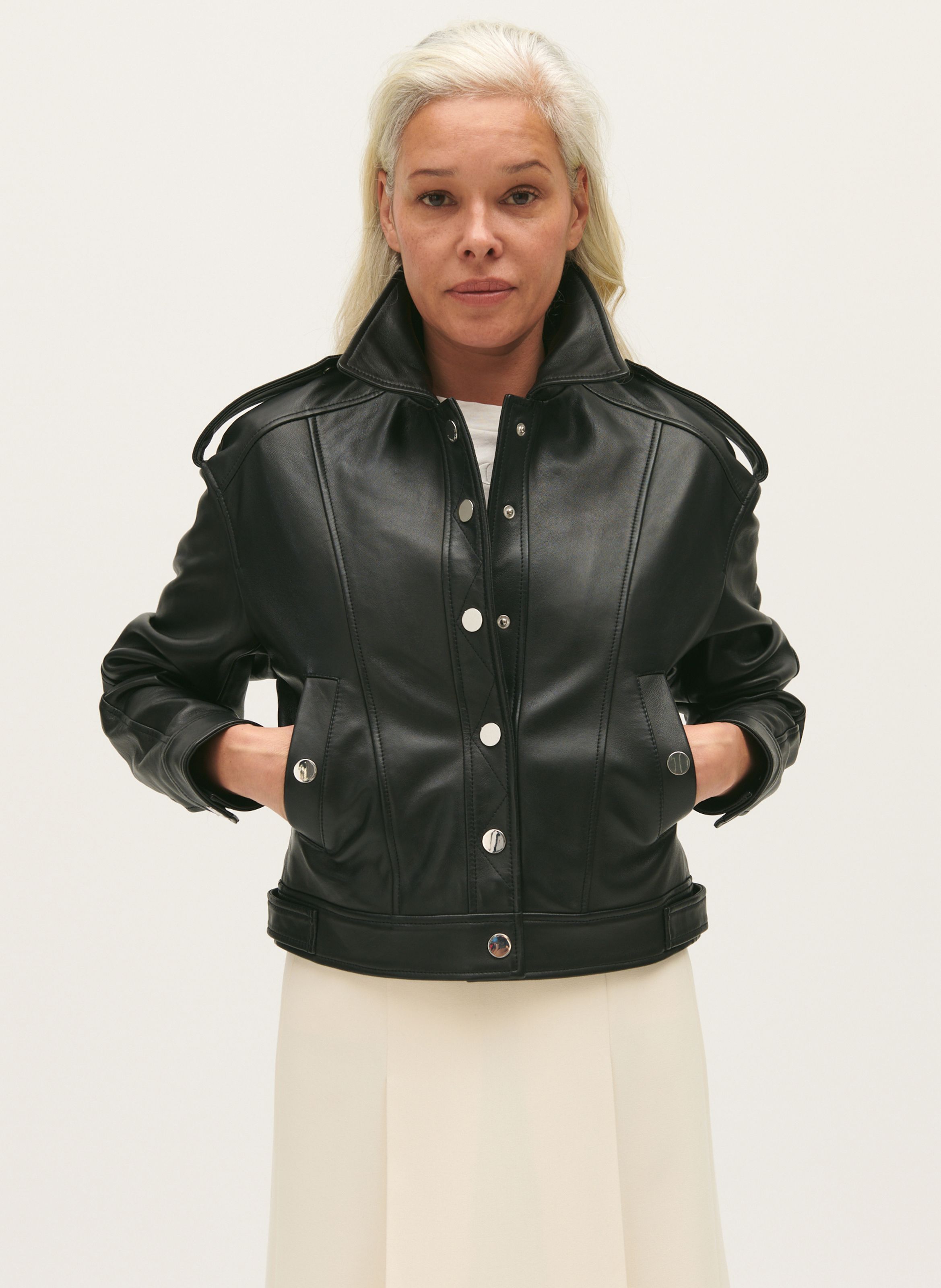 Leather Jacket With Classic Collar Noir Claudie Pierlot Women