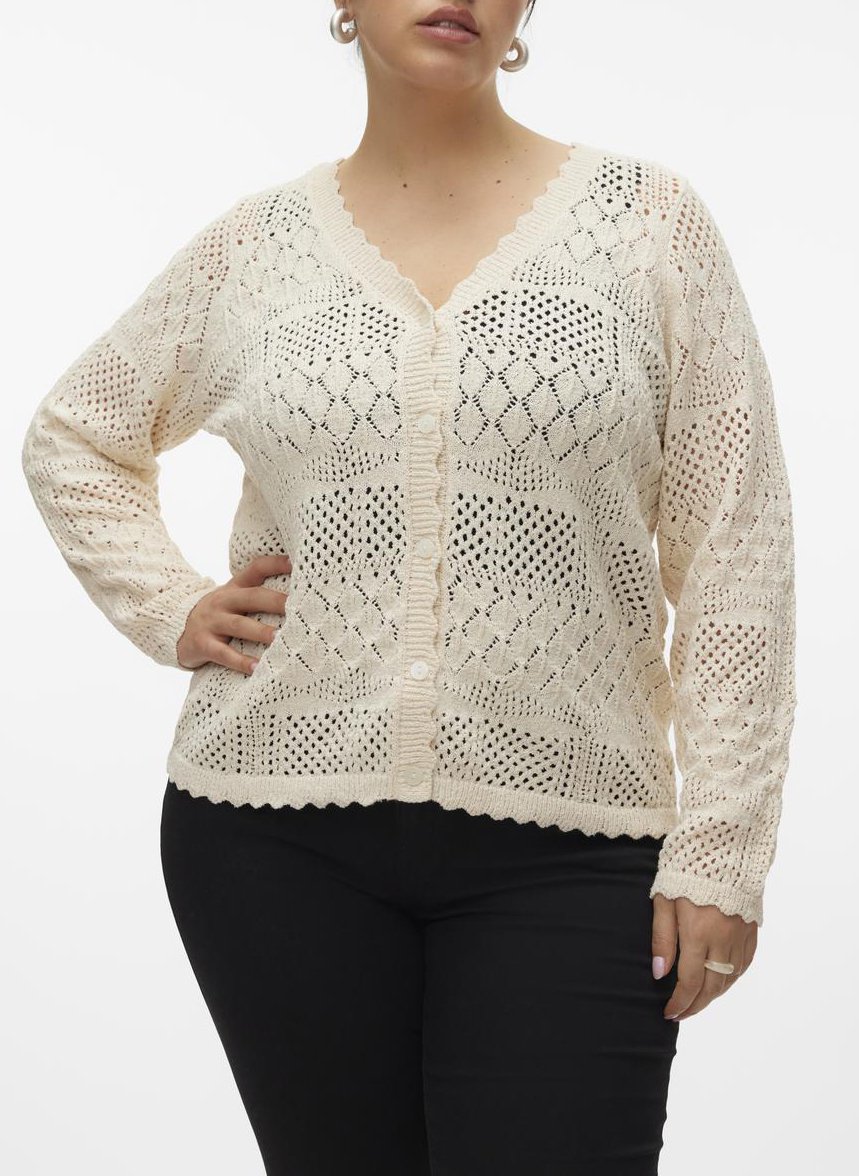 Cardigan droit festonné à maille fine ajourée VERO MODA CURVE Beige