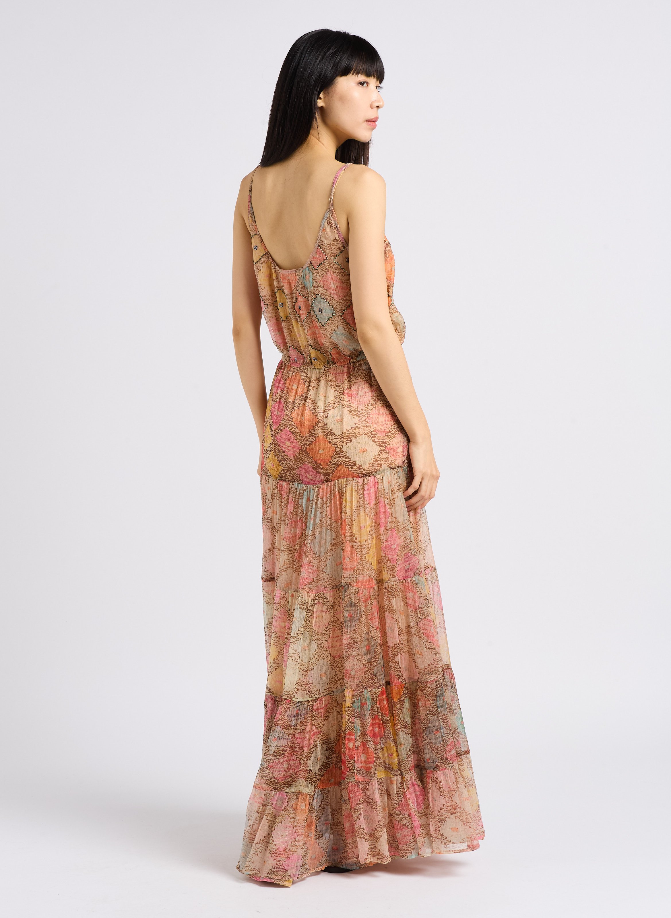 Robe longue droite encolure ronde imprimée MES DEMOISELLES Multicolore