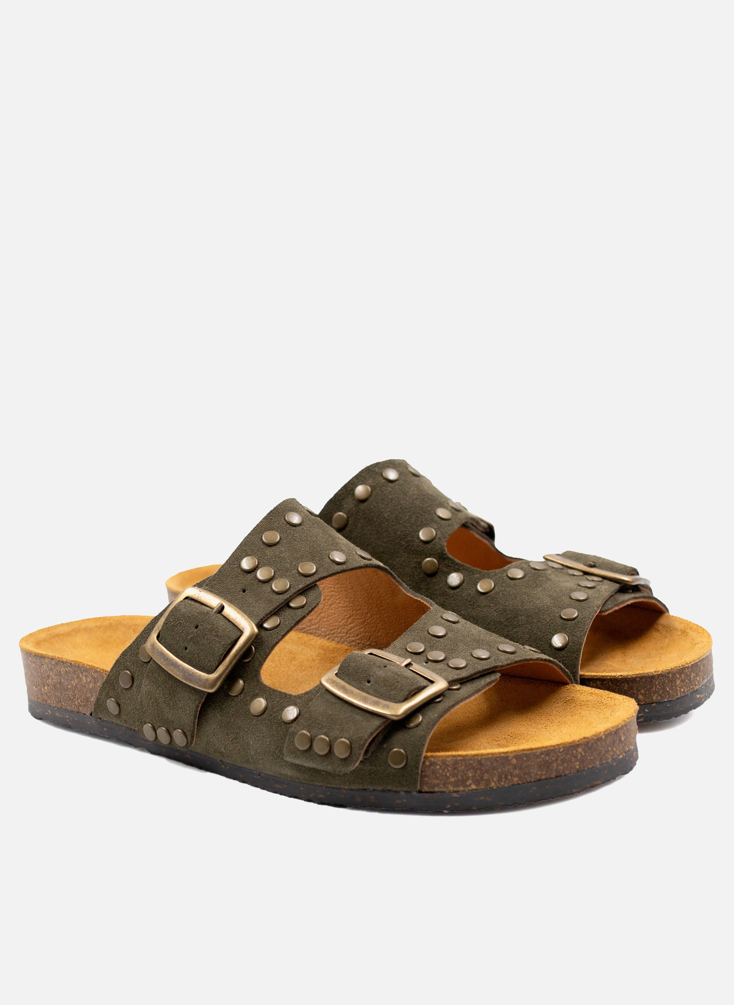 Cork studded leather suede mules JULES & JENN Green