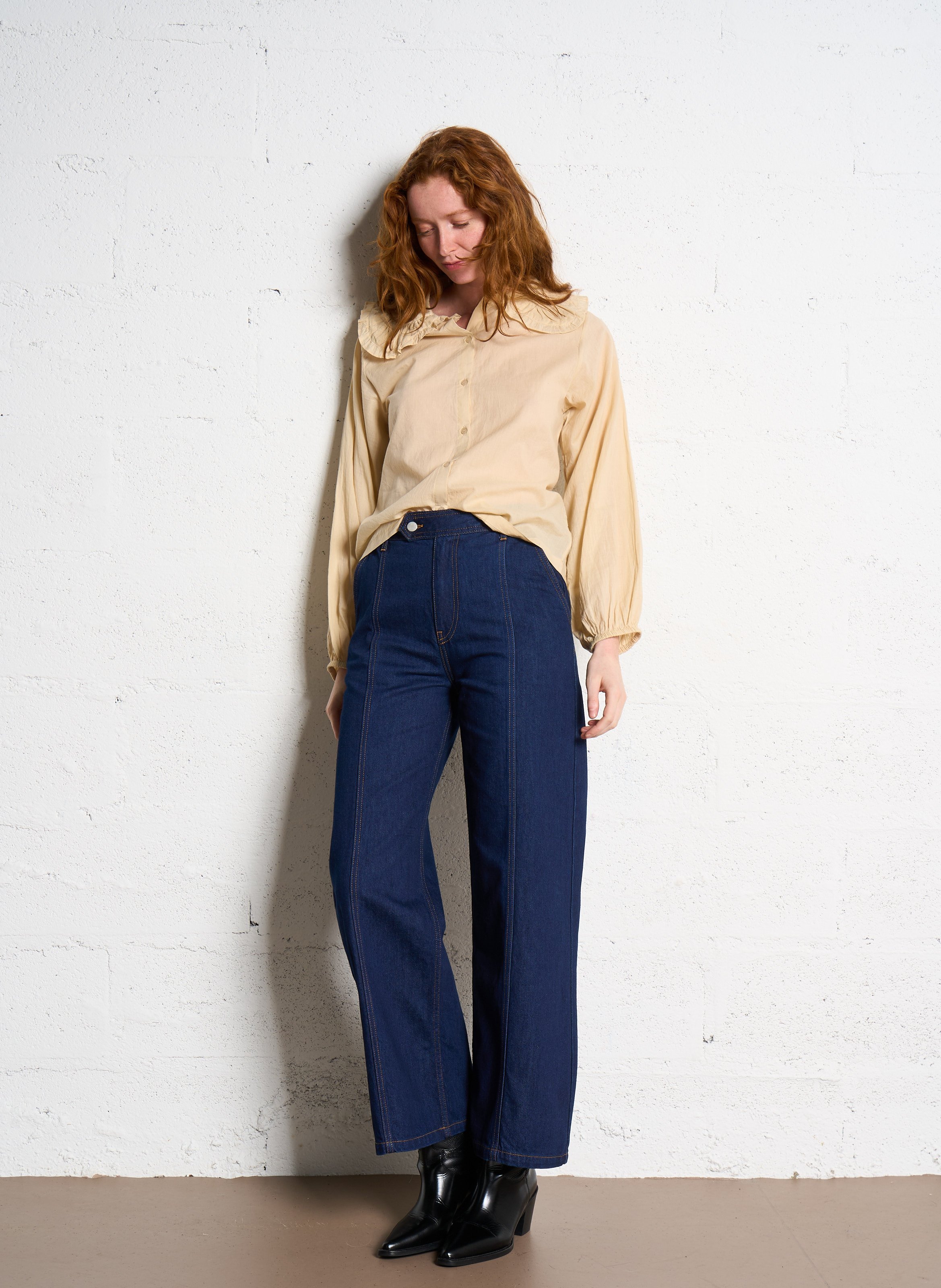 Straight cotton blouse THE TINY BIG SISTER Beige