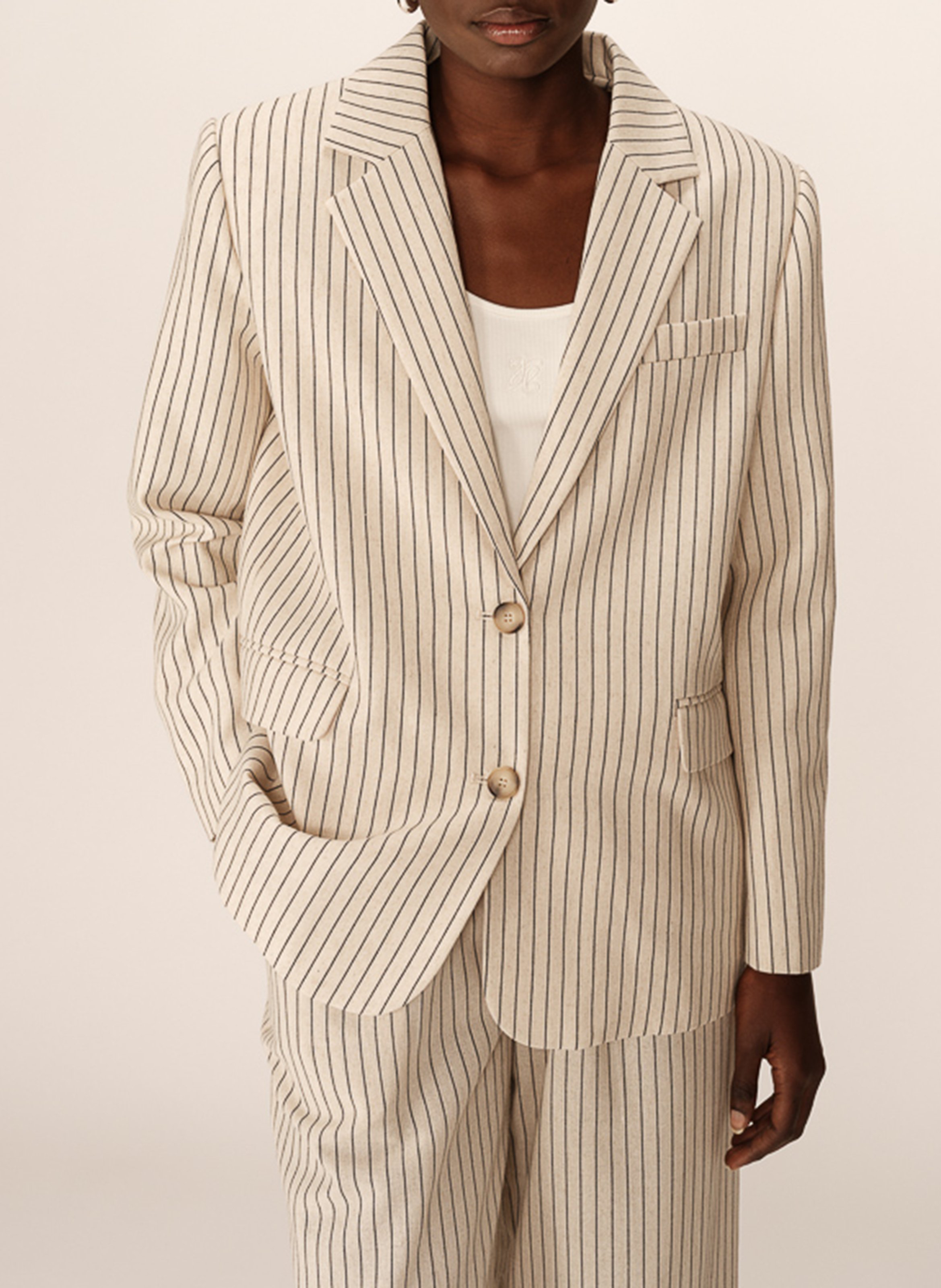 Veste col tailleur rayée GRACE ET MILA Beige