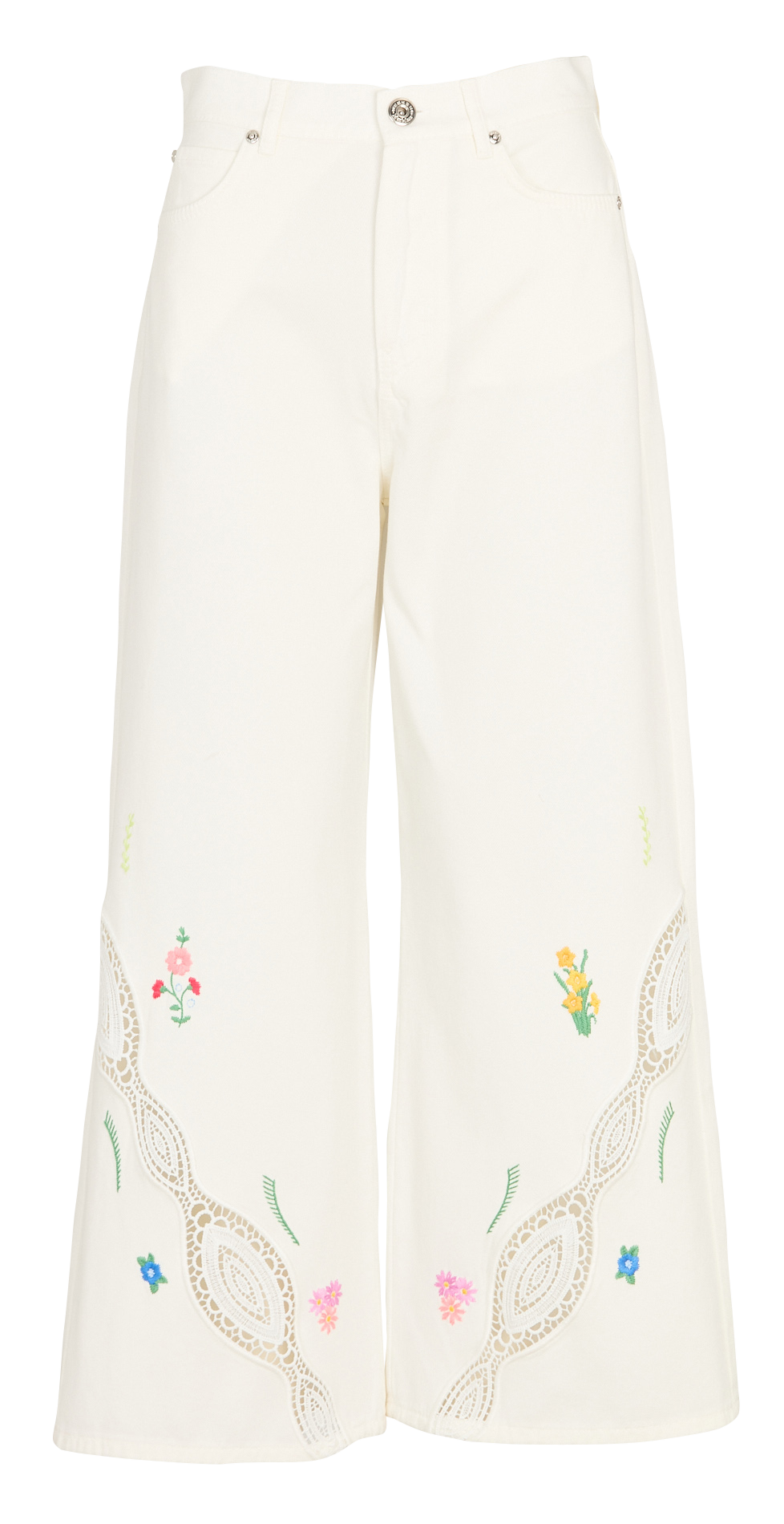 Wijde hoge taille geborduurde jeans MAX MARA WEEK END Wit