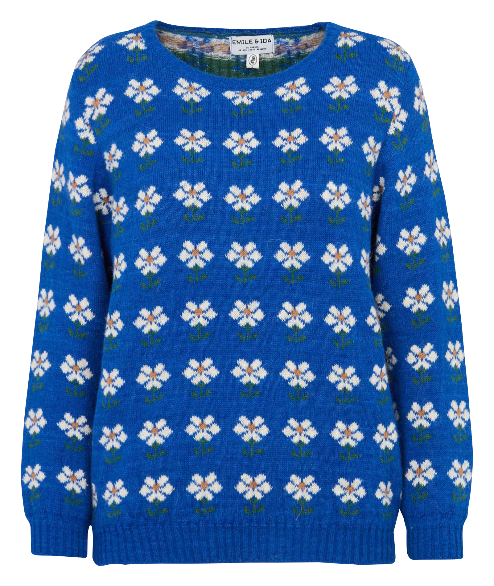 Gerader Pullover mit Rundhalsausschnitt und Blumenmuster EMILE ET IDA Blau
