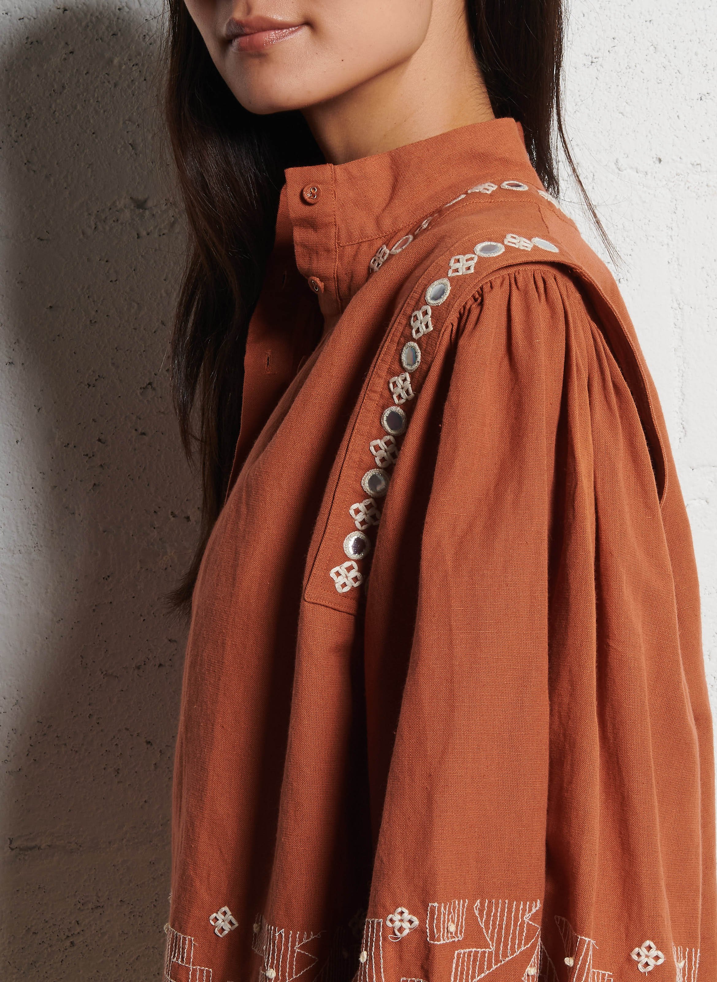 Blouse droite manches 3/4 brodée V DE VINSTER Rouge