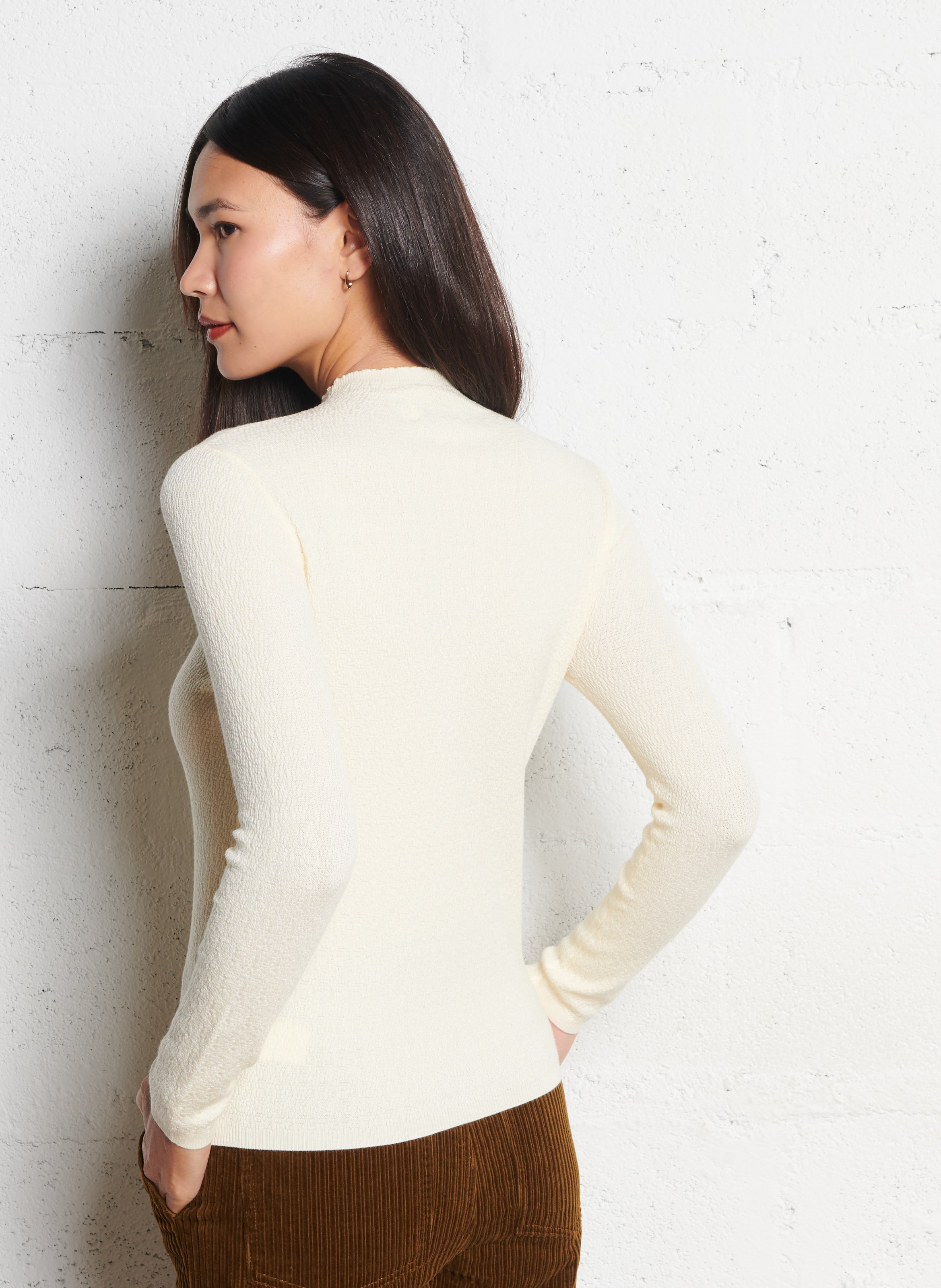 Pull fin col rond texturé uni SEE U SOON Beige