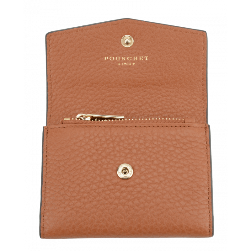 Leather coin purse POURCHET Brown