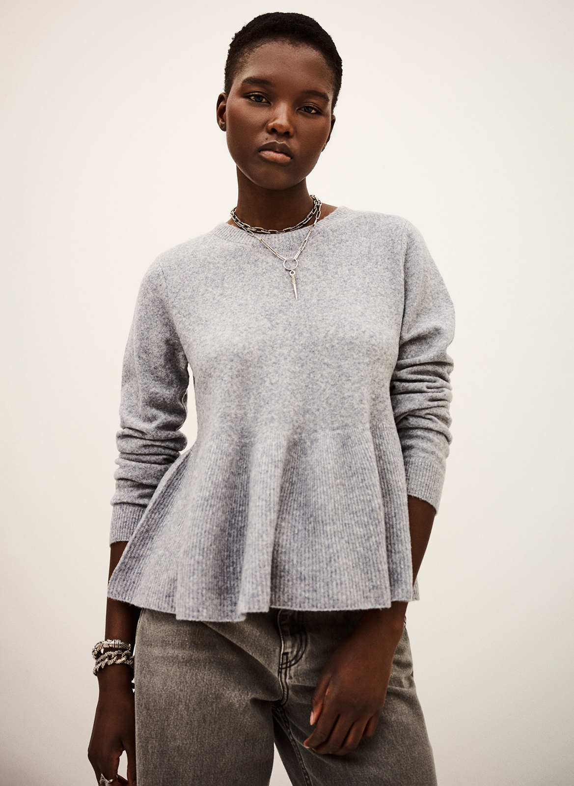 Effen trui van wolmix met lange mouwen en kant BA&SH Zwart