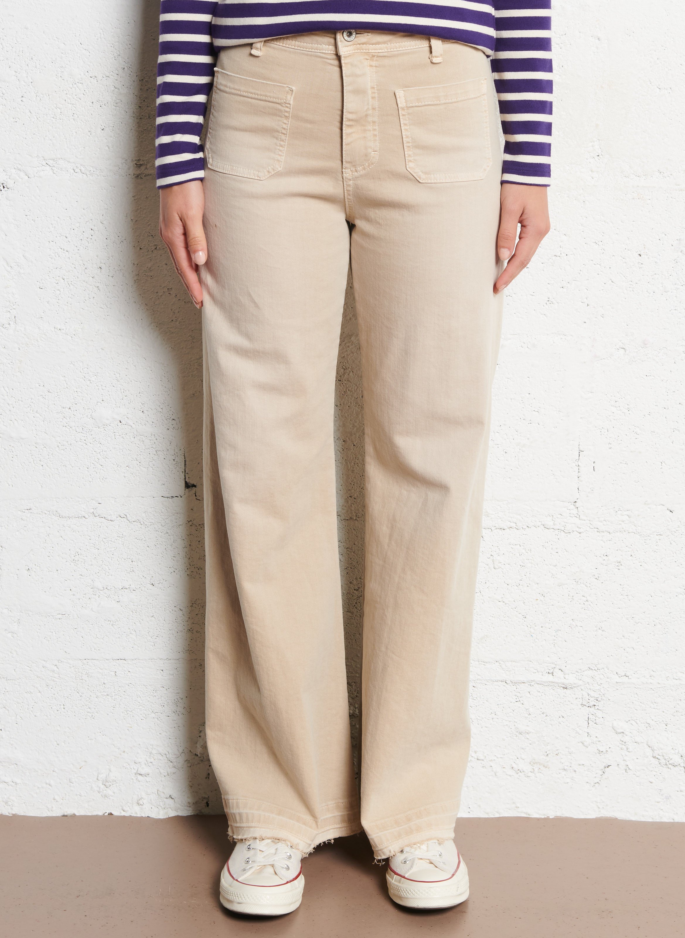 Jean flare en coton mélangé PLEASE Beige