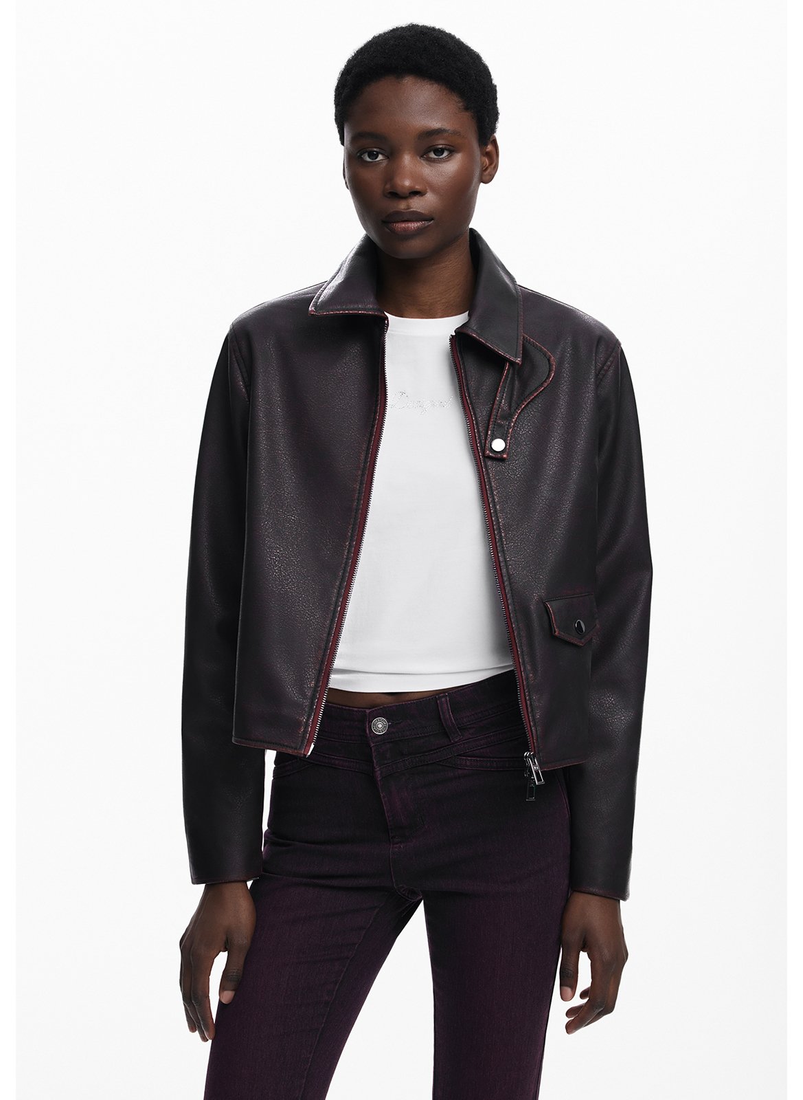 Veste droite zippée effet cuir DESIGUAL Rouge