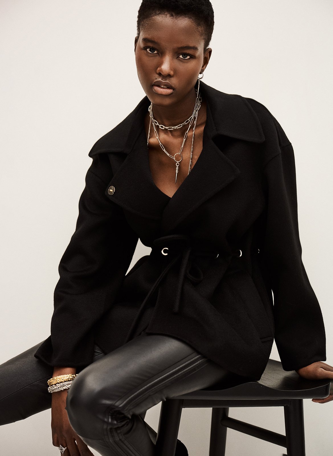 Manteau ample col classique en laine mélangée BA&SH Noir