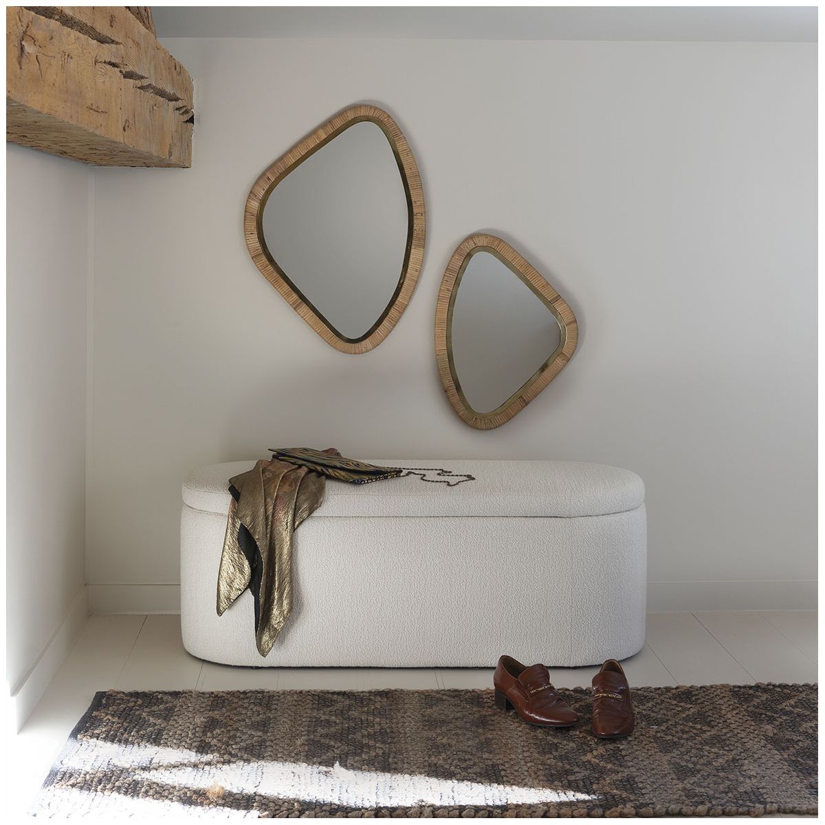 Wicker mirror BLANC D'IVOIRE Yellow