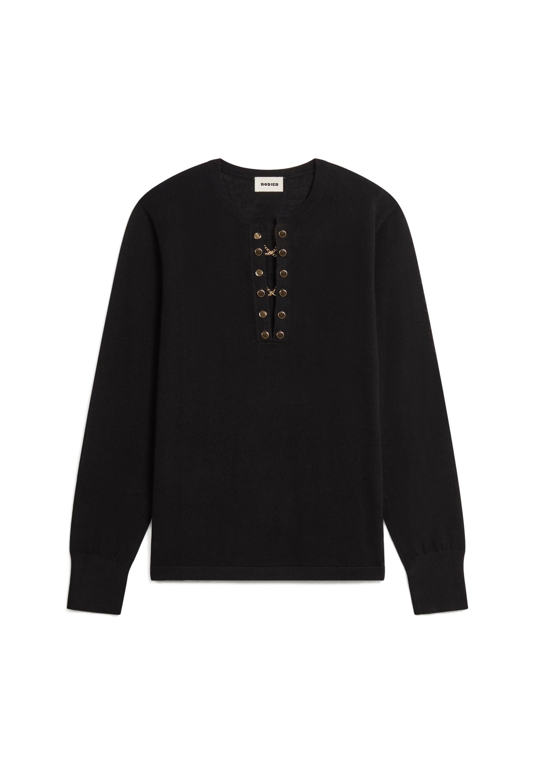 Grandad-collar merino wool sweater RODIER Black