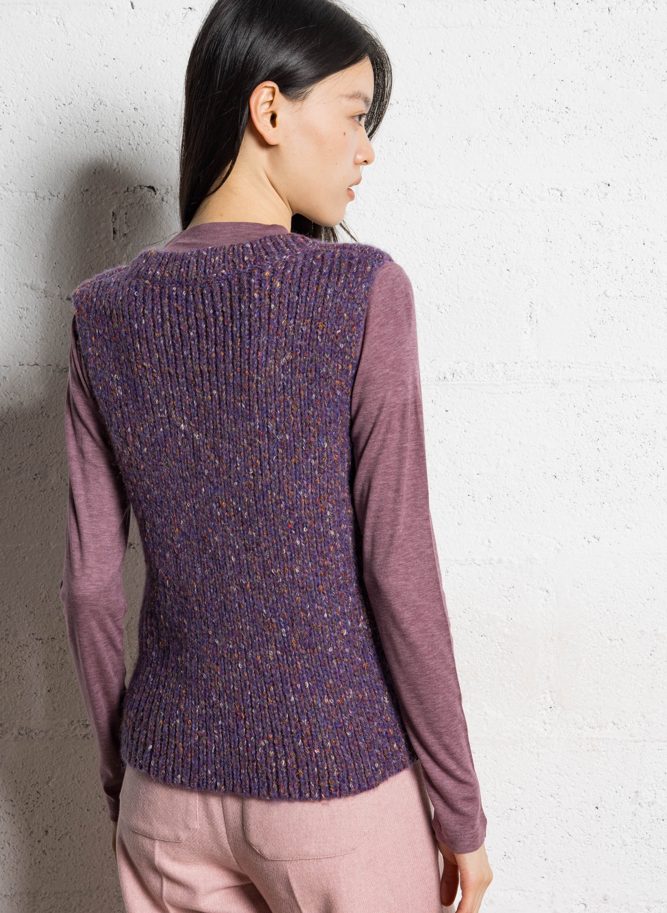 Pull sans manches col rond en maille chinée MAISON 123 Violet