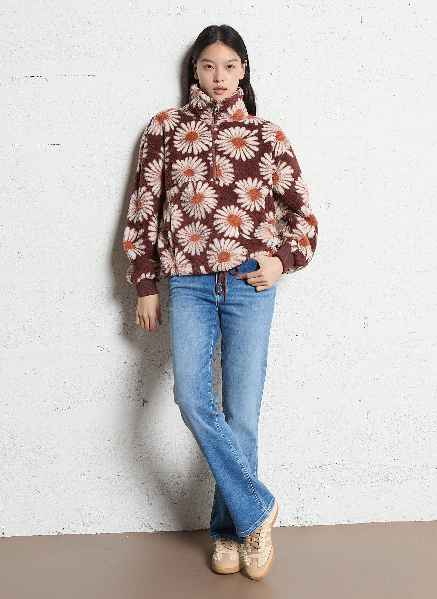 Sweat oversize col montant à imprimé BILLABONG Marron