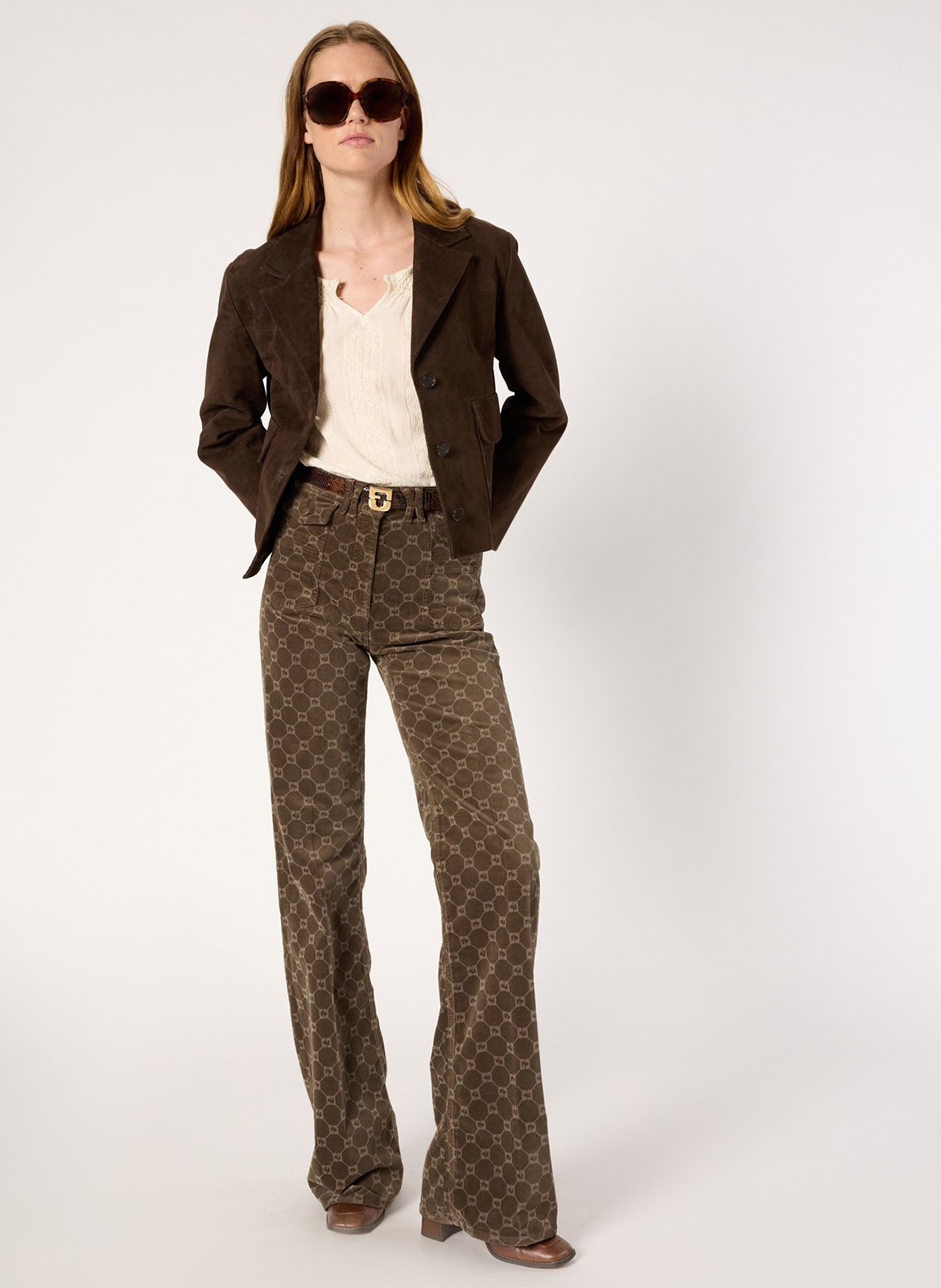 Jean flare en coton mélangé imprimé GERARD DAREL Marron