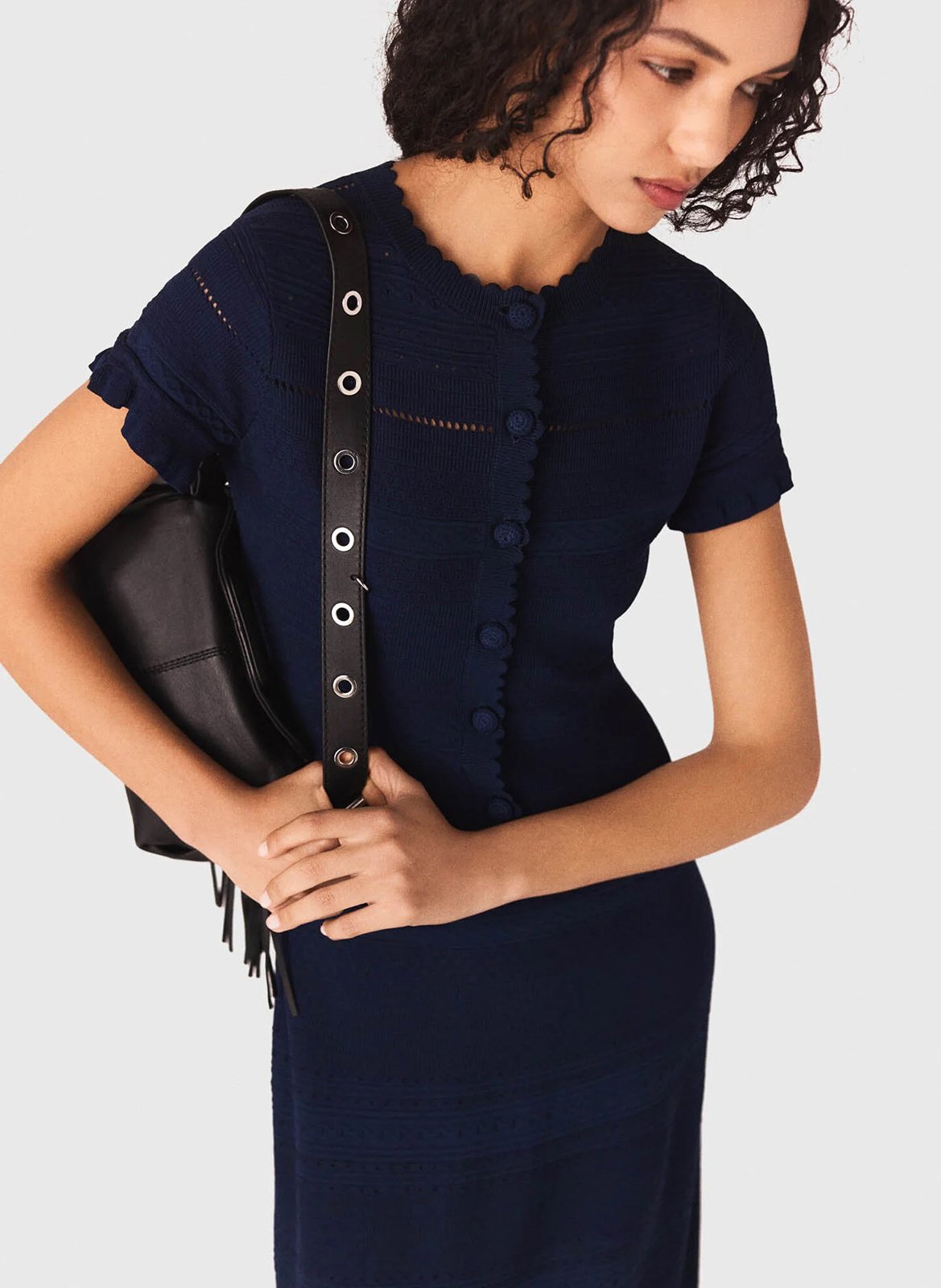 Robe longue en tissu fantaisie et volants MAJE Bleu