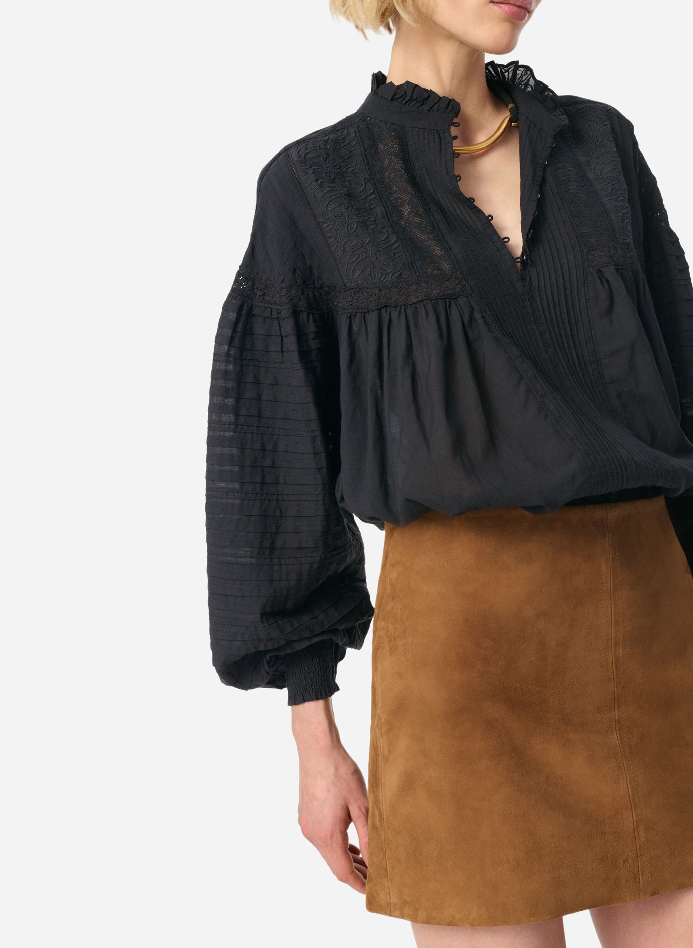 Blouse col victorien droite en coton mélangé VANESSA BRUNO Noir