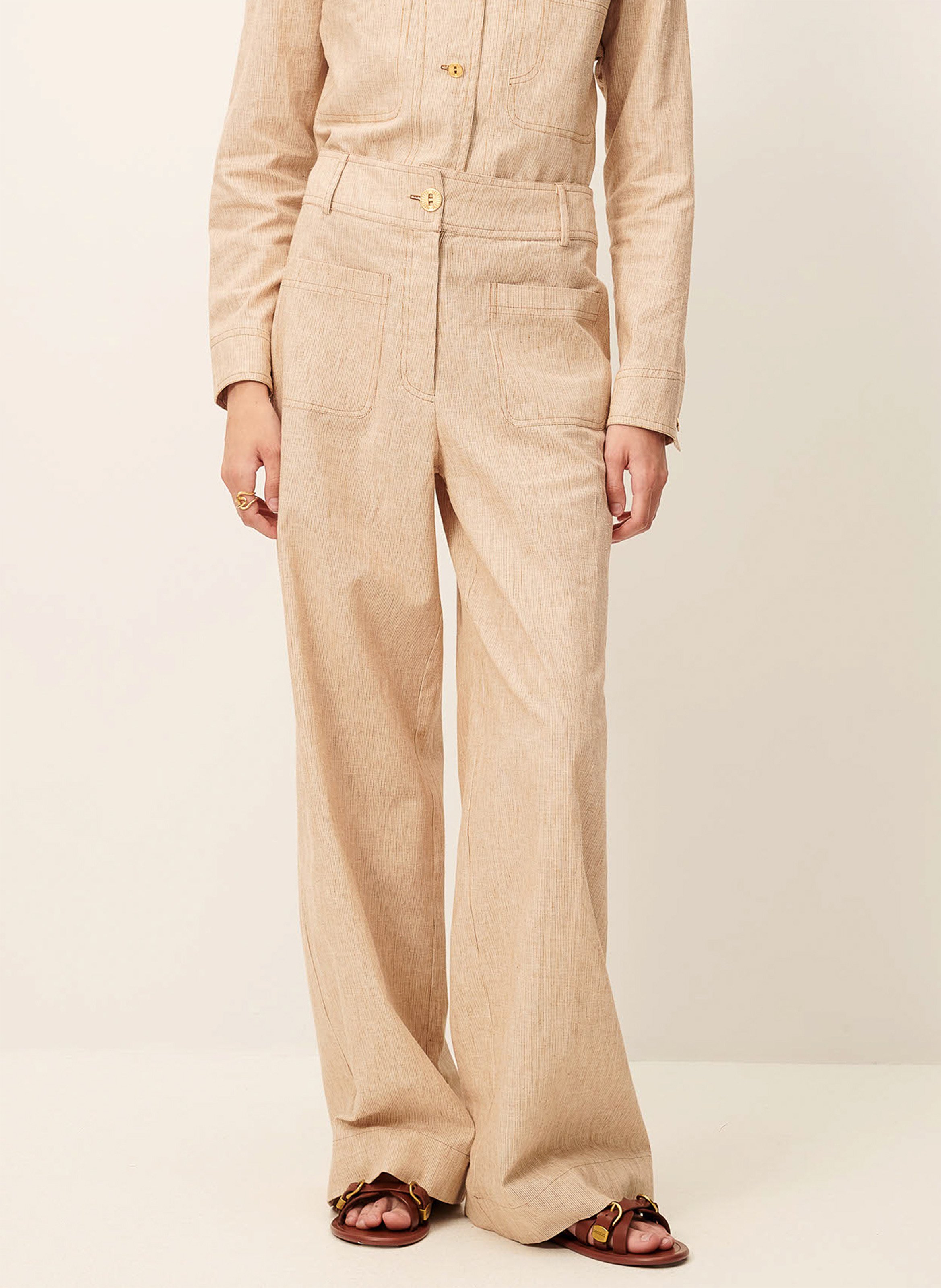 High-rise flared cotton-blend jeans SESSUN Beige