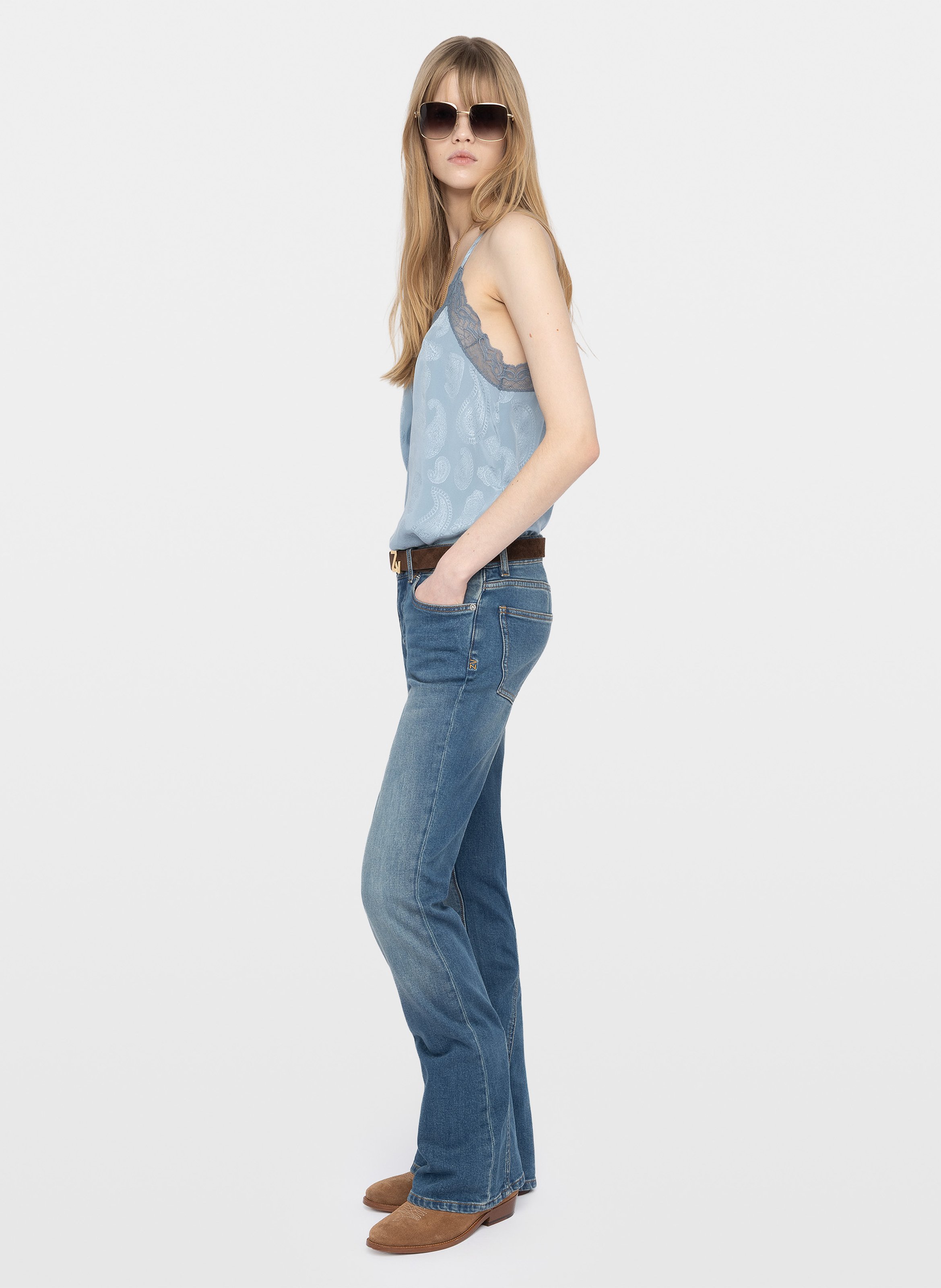 Caraco imprimé col V en soie ZADIG&VOLTAIRE Bleu