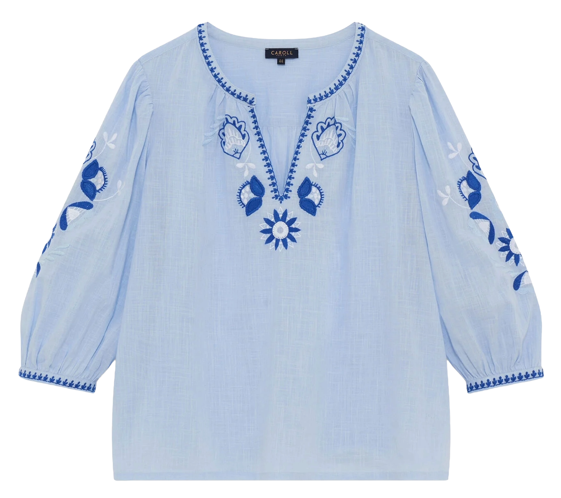 Loose-fit cotton henley blouse Blue